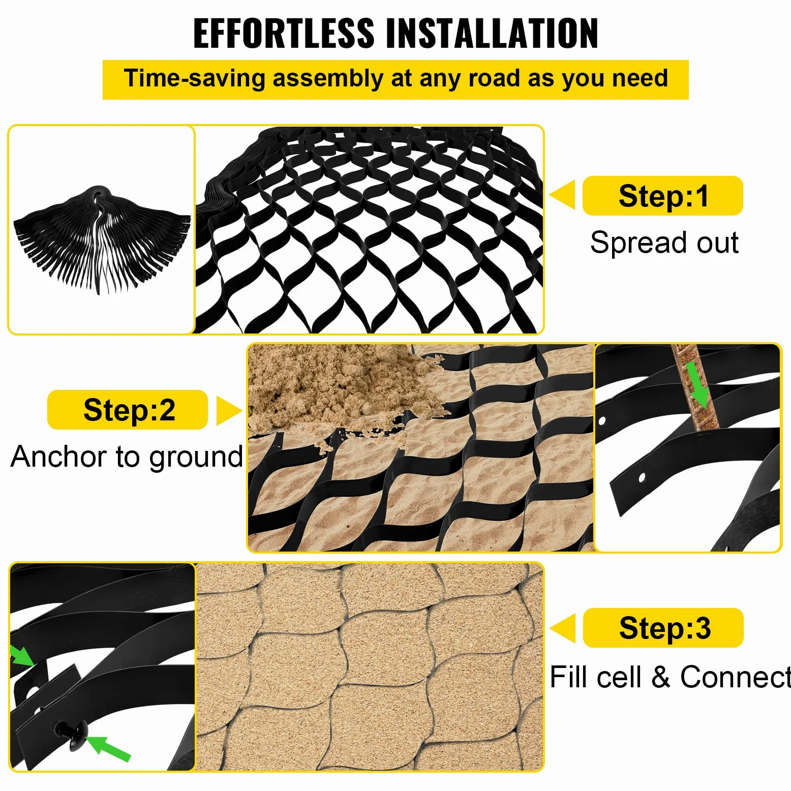 VEVOR Estabilizador de Grava 1885 lbs/pies2 Rejilla de Suelo Permeable 8,2m x 1,2m x 5,1cm para Entrada