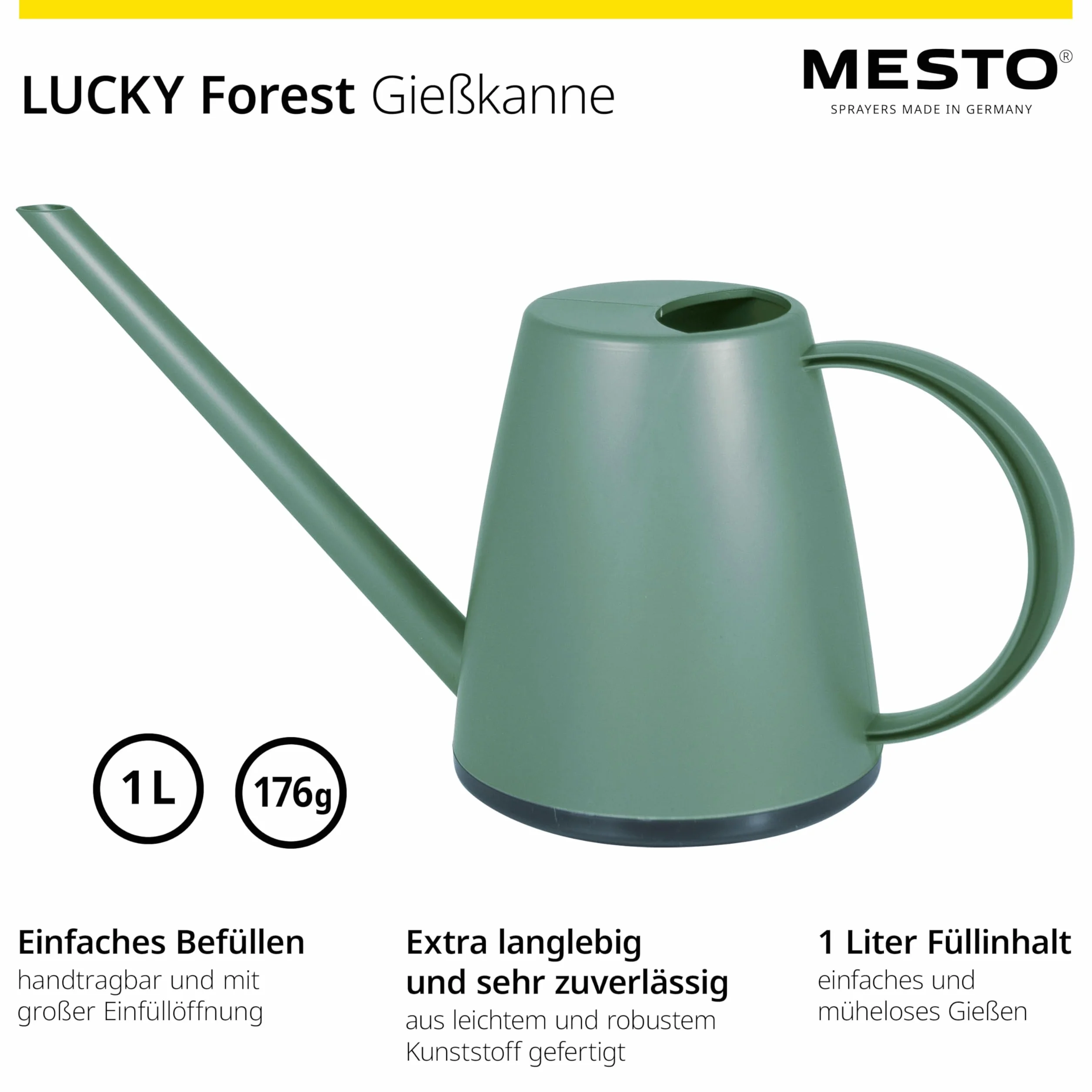 Mesto Lucky Forest - Regadera de 1 L, Incluye atomizador de Mano Mini Forest de 0,79 l, Botella de Spray y regadera para Plantas de Interior y jardín, riego y Cuidado de Plantas, Boquilla Ajustable