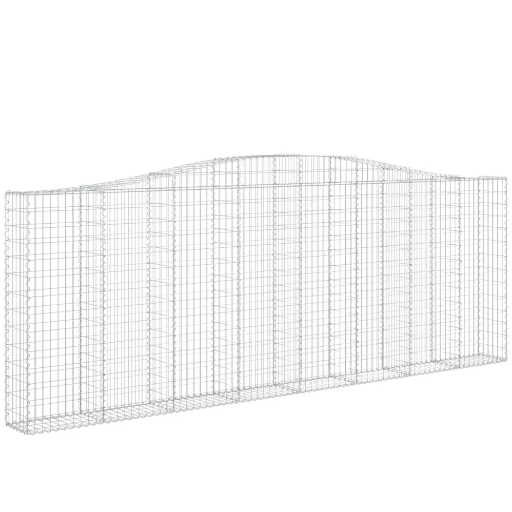 Gaviones con arco alto, 4 unidades, 400 x 30 x 140/160 cm, hierro galvanizado, para barrera de jardín y protección visual, como pared decorativa de gaviones insonorizada, de resistente