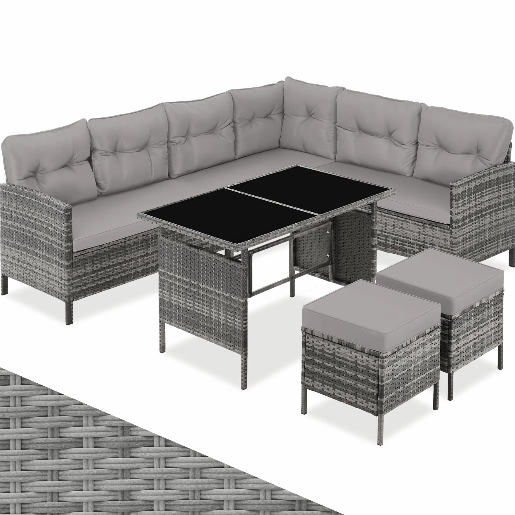 Tectake Conjunto Jardín Ratán 5 Piezas Sofá Esquina Mesa Cojines Gris Beige