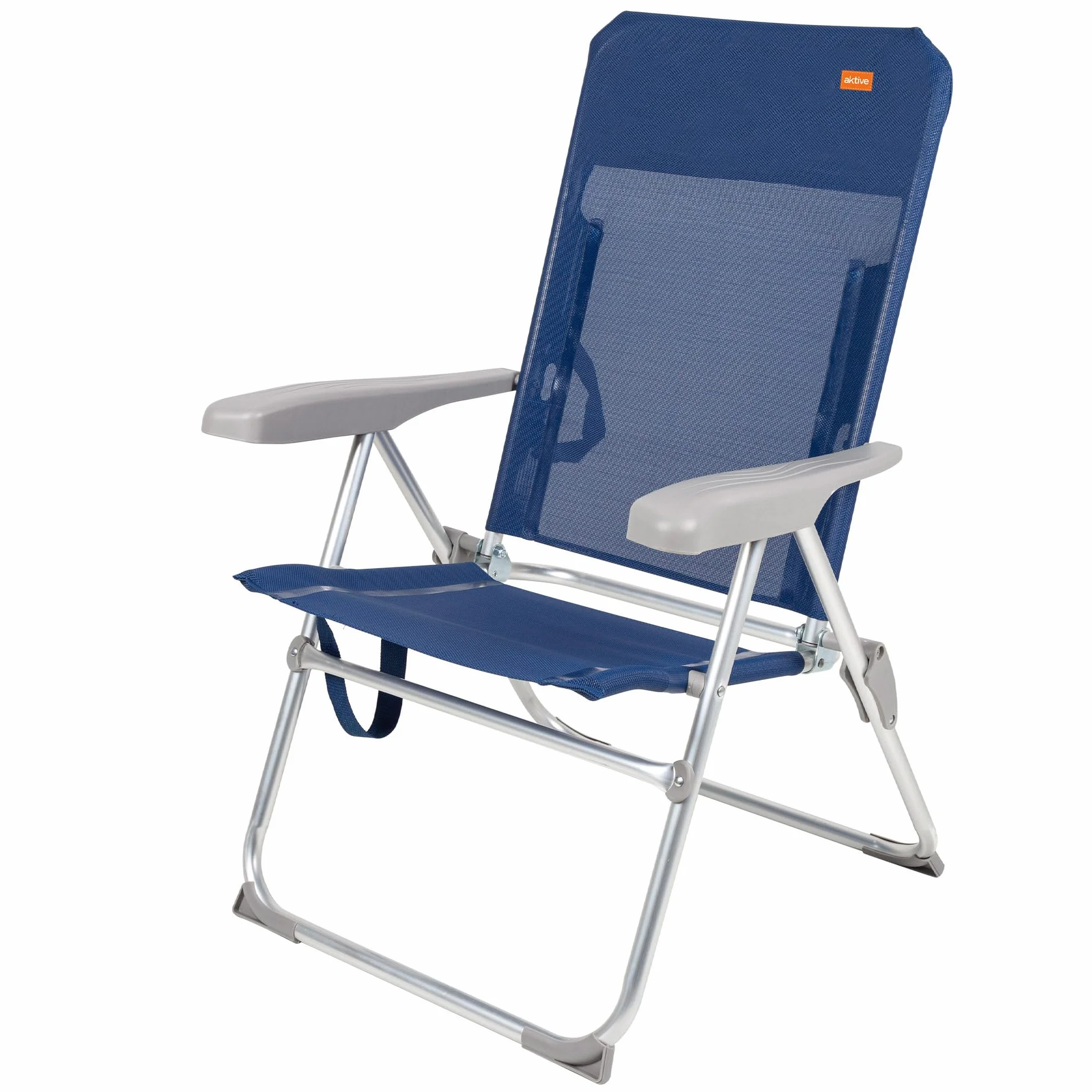 AKTIVE 62661 - Silla de Playa Plegado Slim, reclinable 6 Posiciones antivuelco Azul Marino, Medidas 47x60x94cm, Material: Aluminio, Resistente, Peso máximo soportado 110 kg