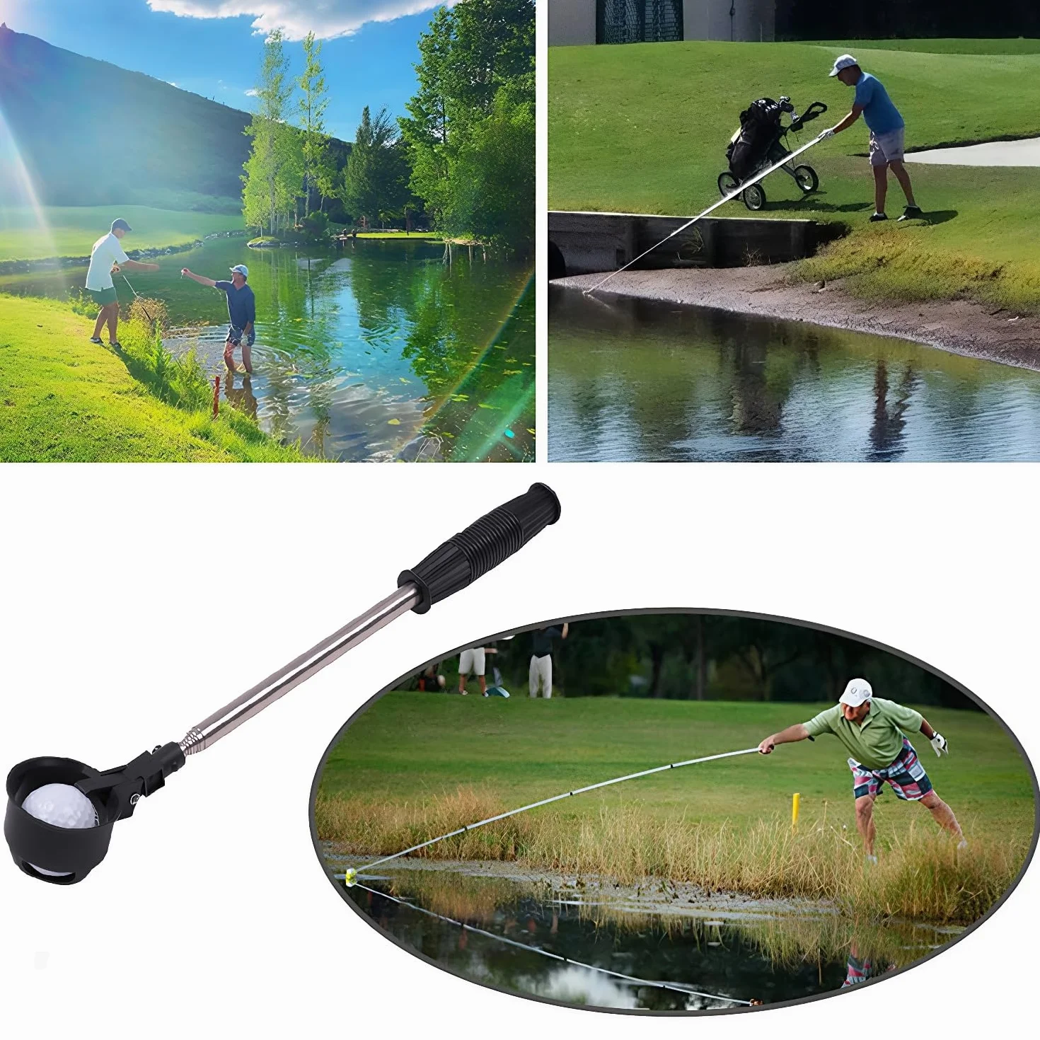 TP15 Recogedor de pelotas de golf extensible 45 cm a 2 m acero inoxidable 304