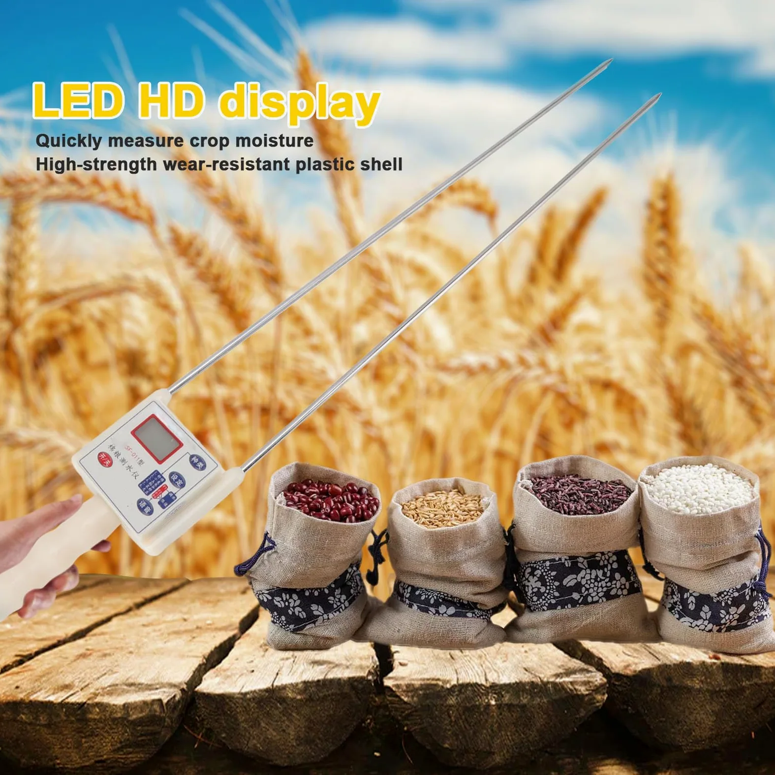 Yosoo Health Gear Medidor de Humedad de Grano Analizador de Humedad de Plástico para Trigo, Maíz, Arroz, Soja con Doble Aguja, Pantalla LED, Informe de Voz, Retroiluminación para Pruebas de (Medio)