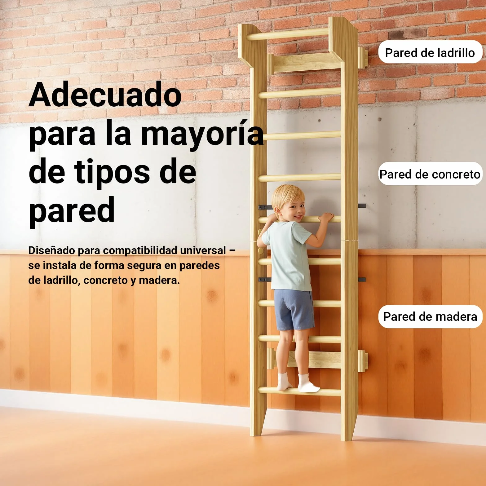 COSYLAND Espaldera de Madera para Gimnasio en Casa, Escalera Sueca con Barra de Dominadas, Carga 100 kg, Adultos y Niños