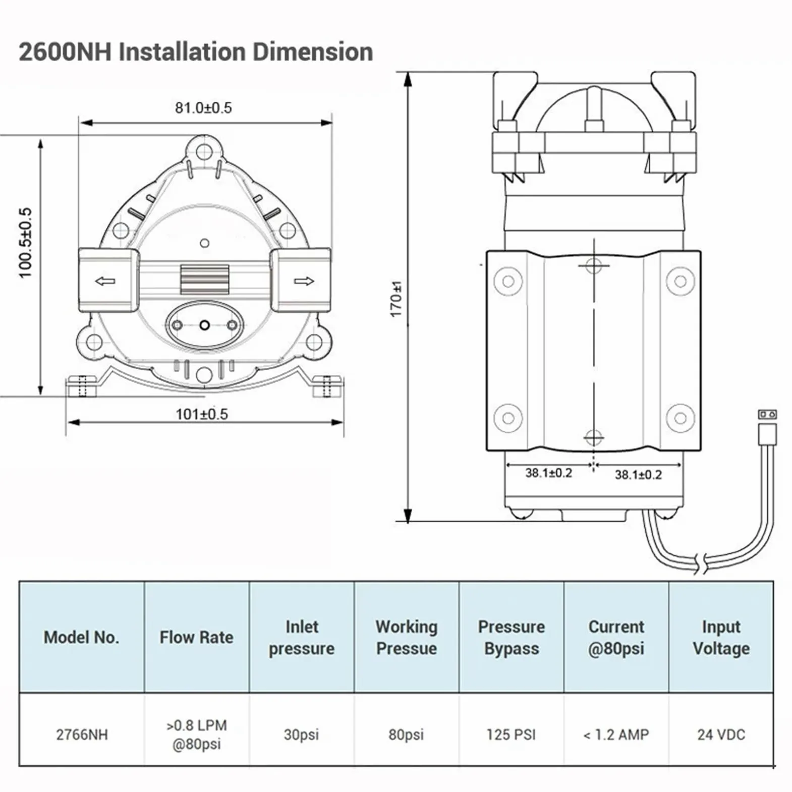 1 Uds 100gpd filtro de agua bomba de refuerzo RO 2600NH for aumentar la presión del de ósmosis inversa(Without Fittings)