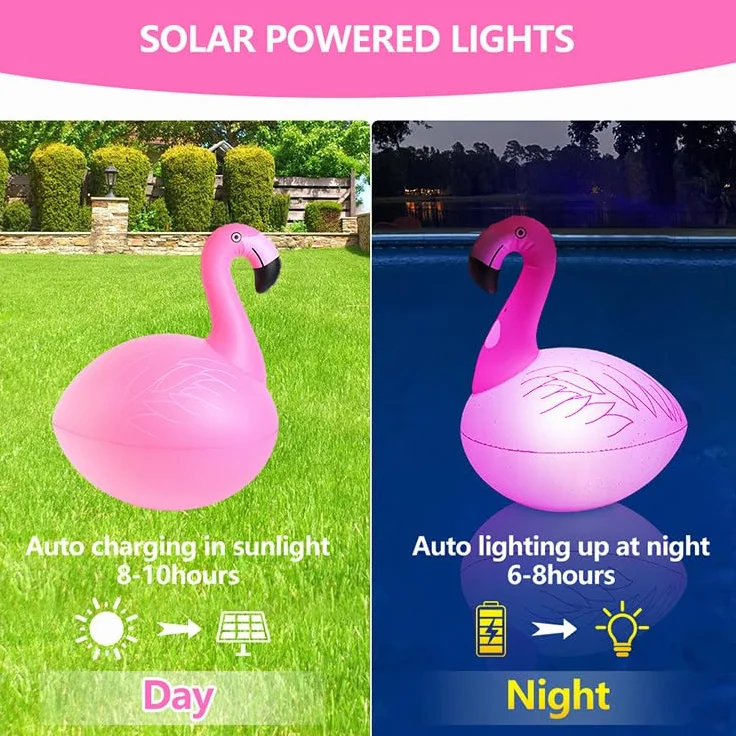 Linterna Solar Hinchable Flamenco para Piscina, Estanque y Jardín, Lámpara LED Flotante IP68, Iluminación Decorativa Automática con Energía Solar (4, Pink)