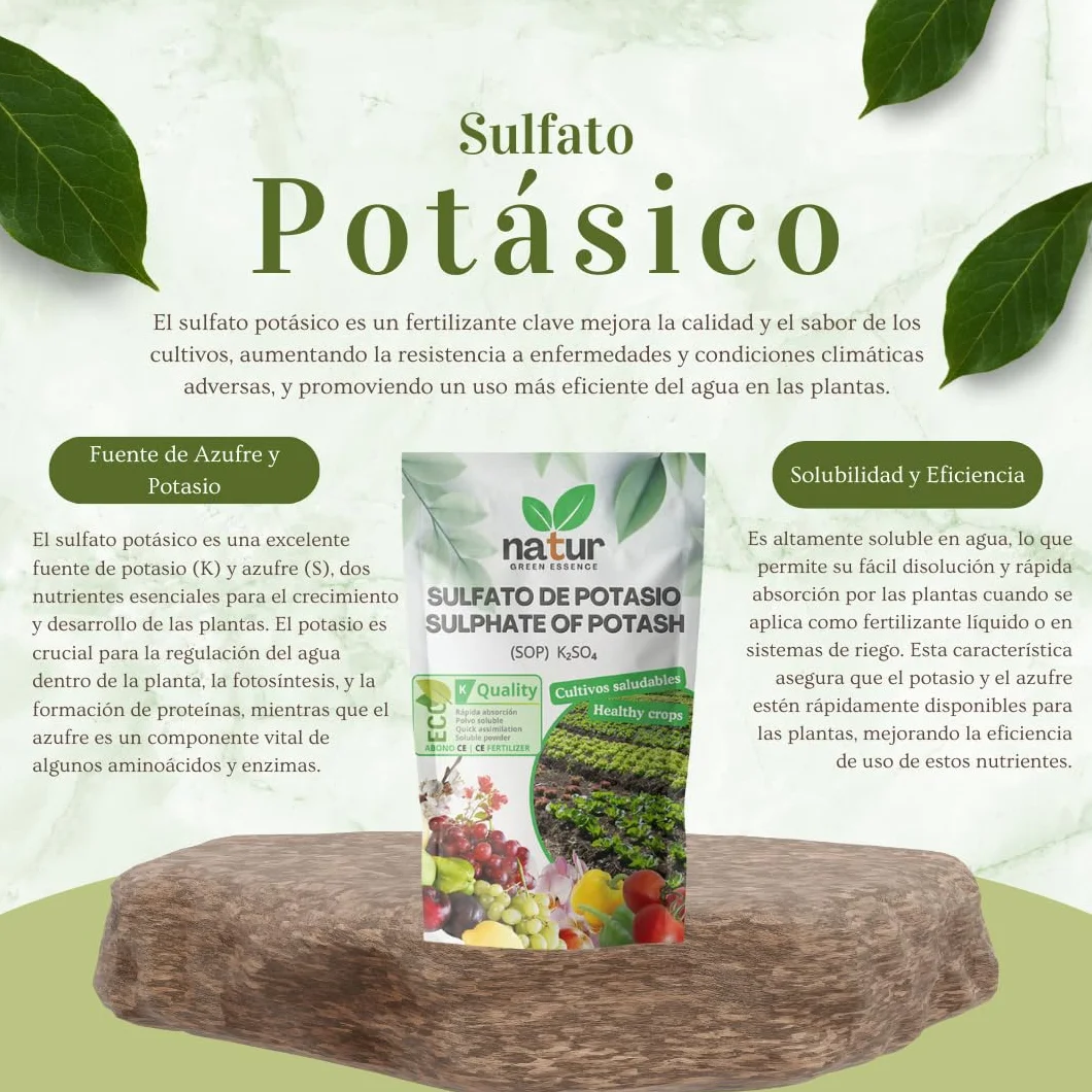 Sulfato Potásico para Jardín y Huerto - Fertilizante de Potásio y Azufre para todo tipo de Plantas Mejora Crecimiento y Producción, Nutriente esencial 1KG