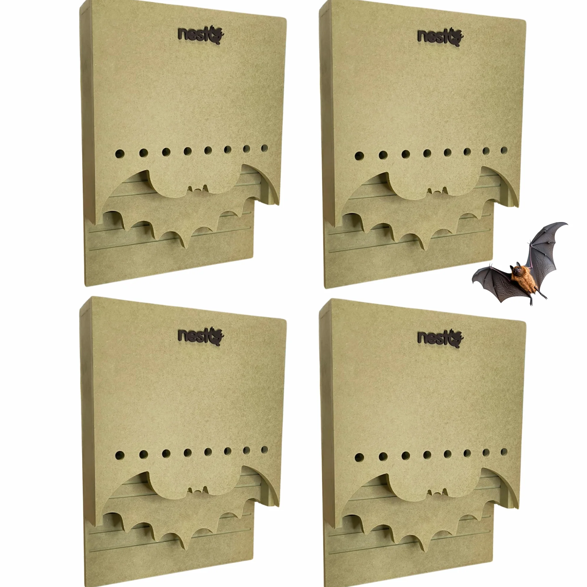 Pack De 4 Cajas De Murciélagos para Exterior - Diseño En Forma De Murciélago - Doble Cámara con Separador Extraíble - Instalación Fácil con Ganchos - Material Resistente para Todo Clima