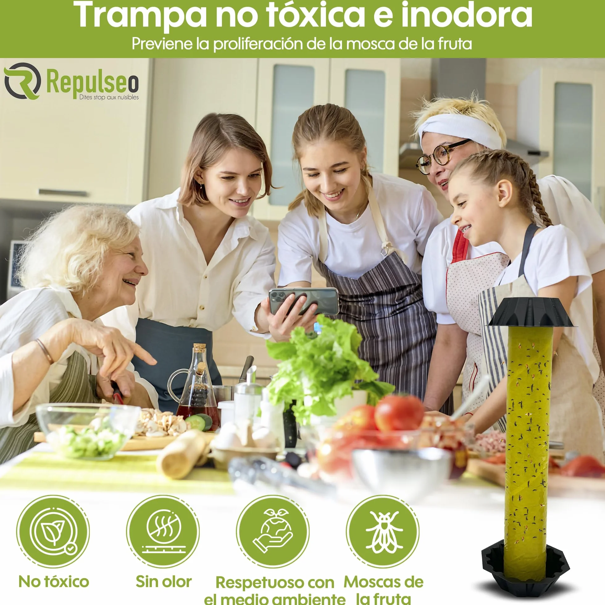 Trampa para Moscas de Fruta ✯Made IN UE✯, Antimosquitos Interior Cocina, Atrapa Mosquitos [Remedio Natural y sin Insecticida]