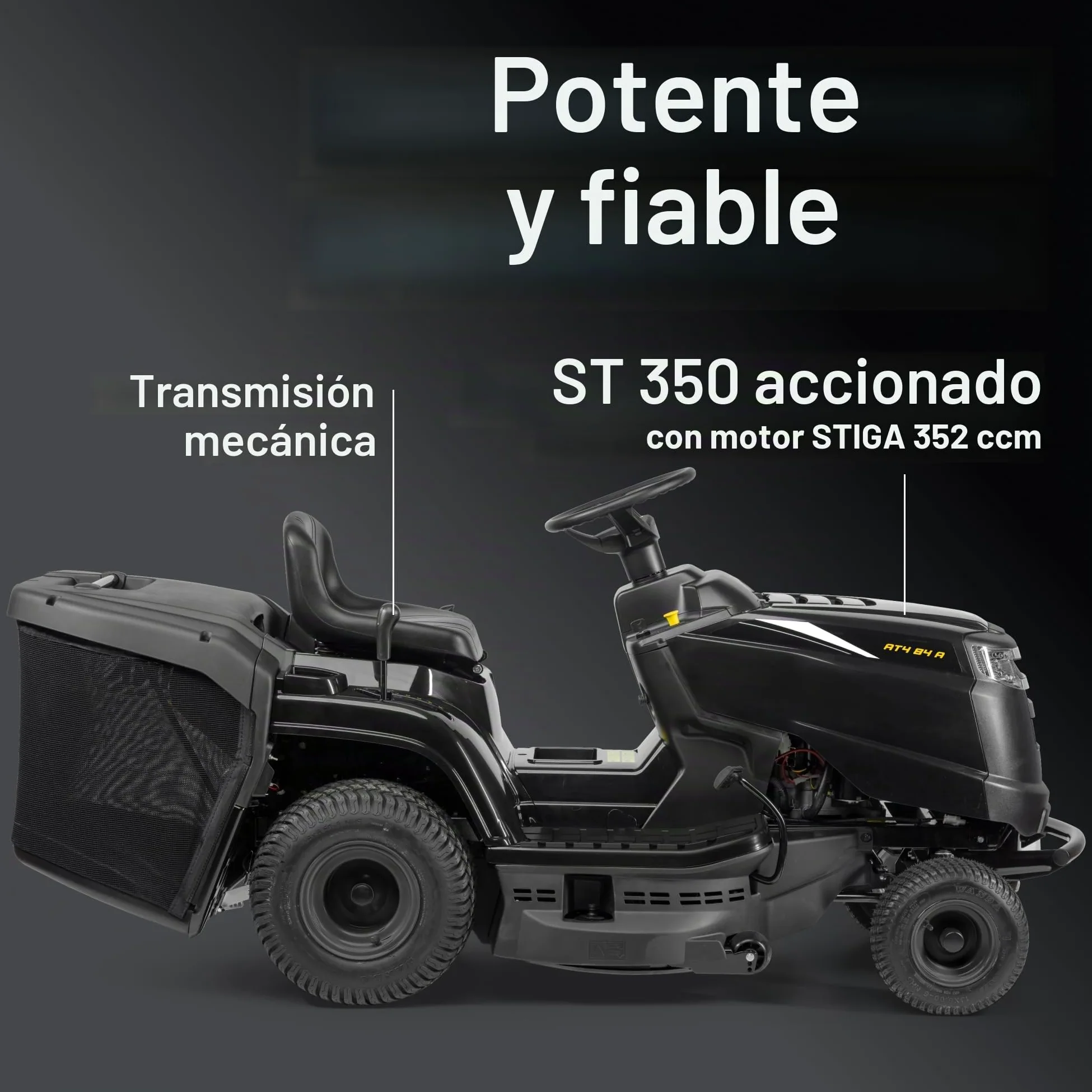 Alpina AT4 84 A – Tractor cortacésped de Gasolina con Motor STIGA de 352 CC, Ancho de Corte de 84 cm y recogedor de 200 litros