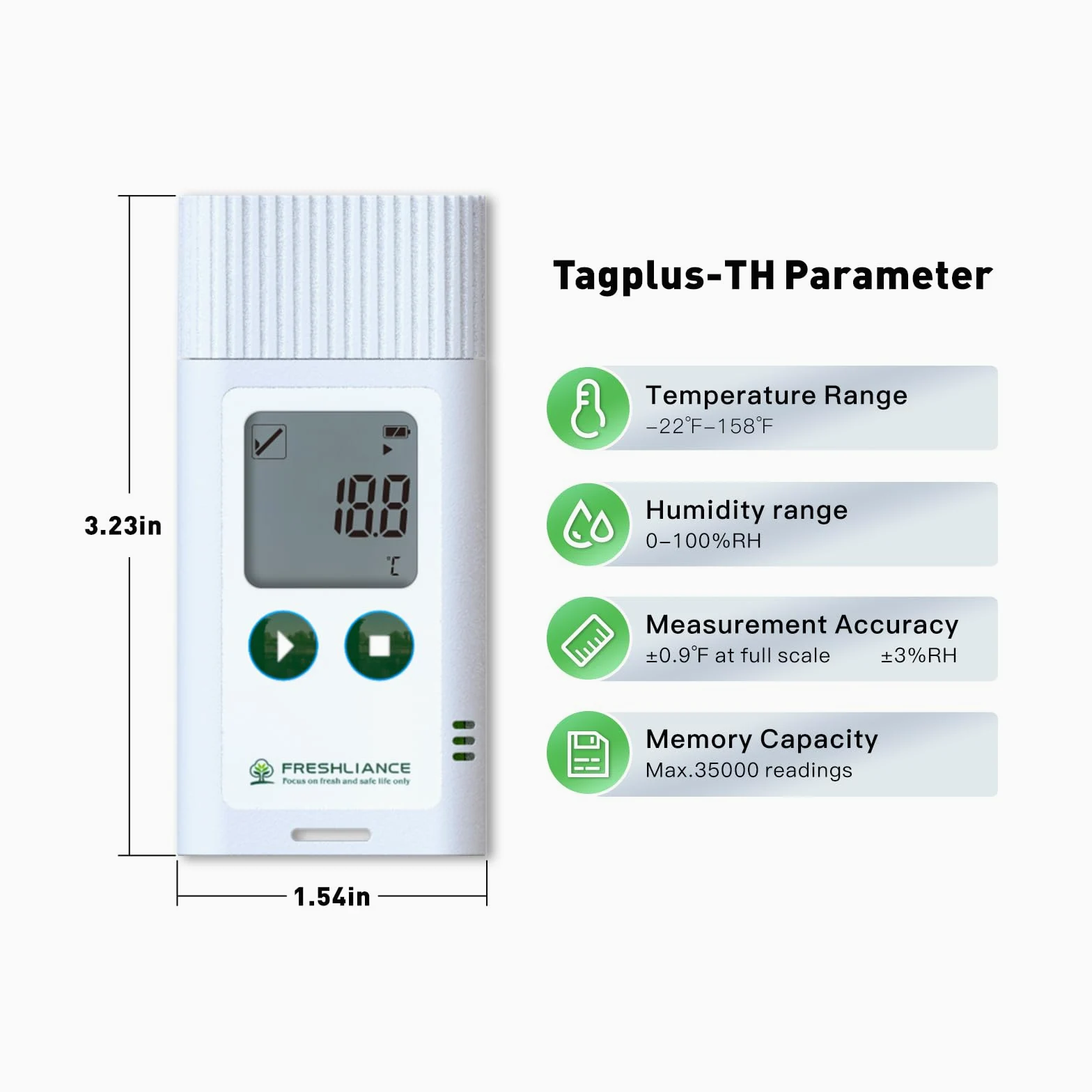 Freshliance - Registrador de datos de temperatura y humedad, grabadora de humedad de temperatura reutilizable por USB con informe PDF CSV, termómetro digital para refrigerador y higrómetro para 35000
