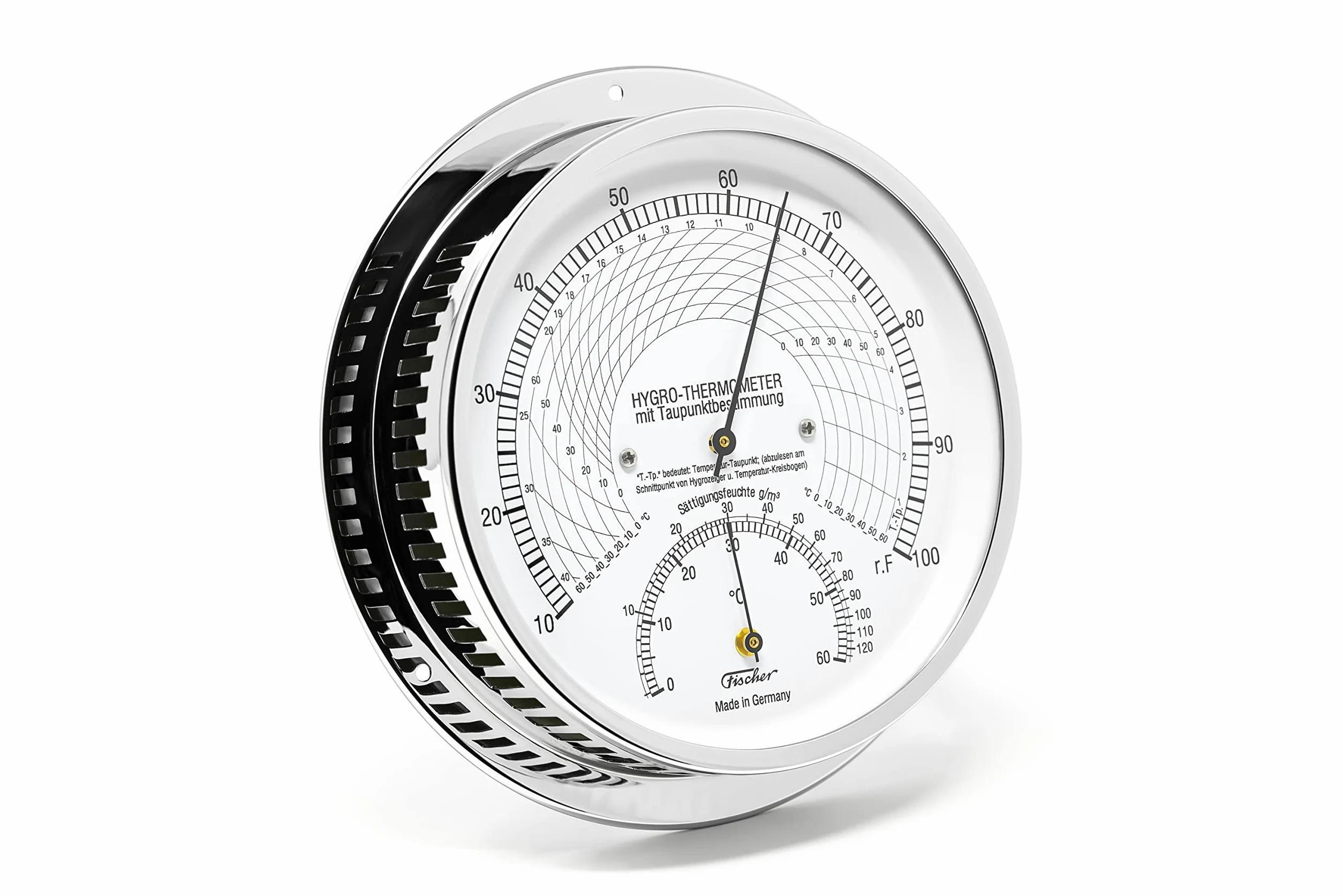 Fischer 5028-47 – Medidor climático con punto de rocío – Higrómetro de 155 mm y termómetro bimetálico – Fabricado en Alemania