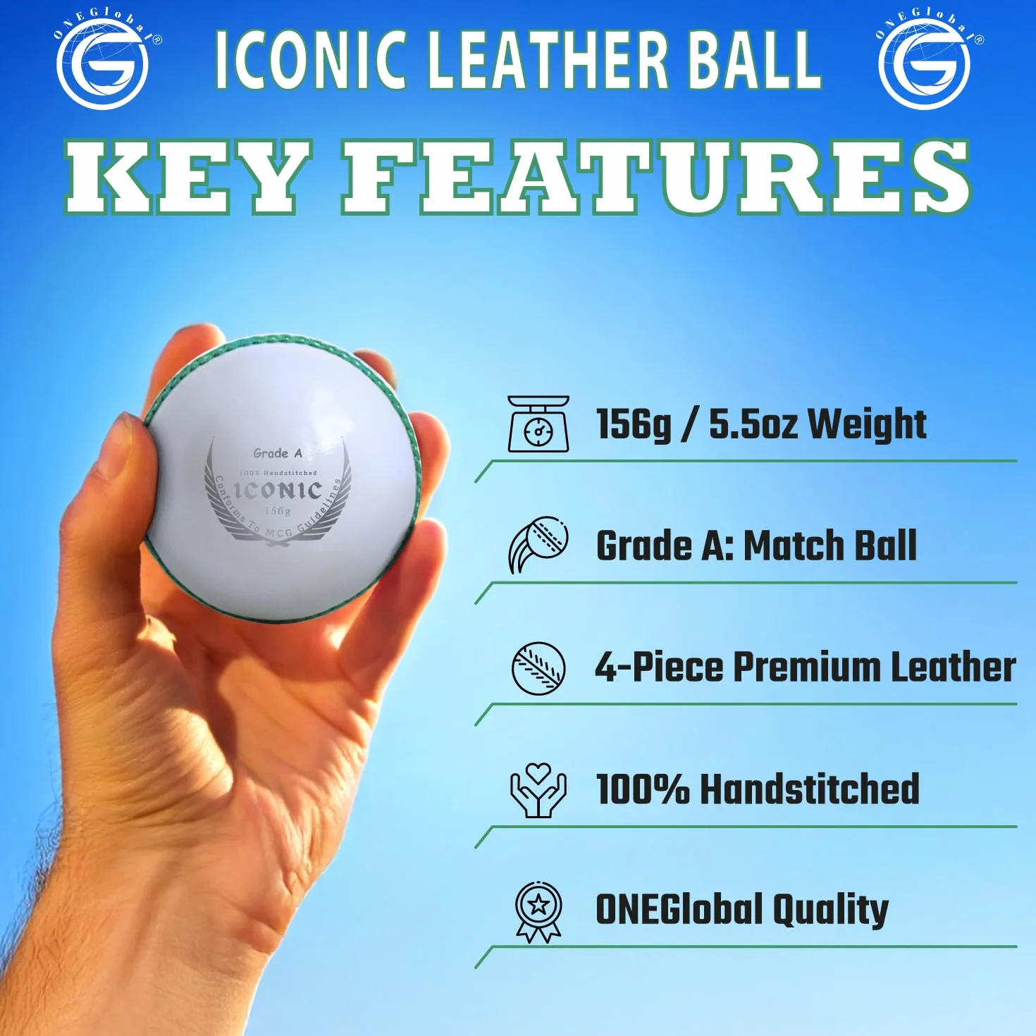 Icónica pelota de críquet de cuero cosida a mano 156 g impermeable 4 piezas
