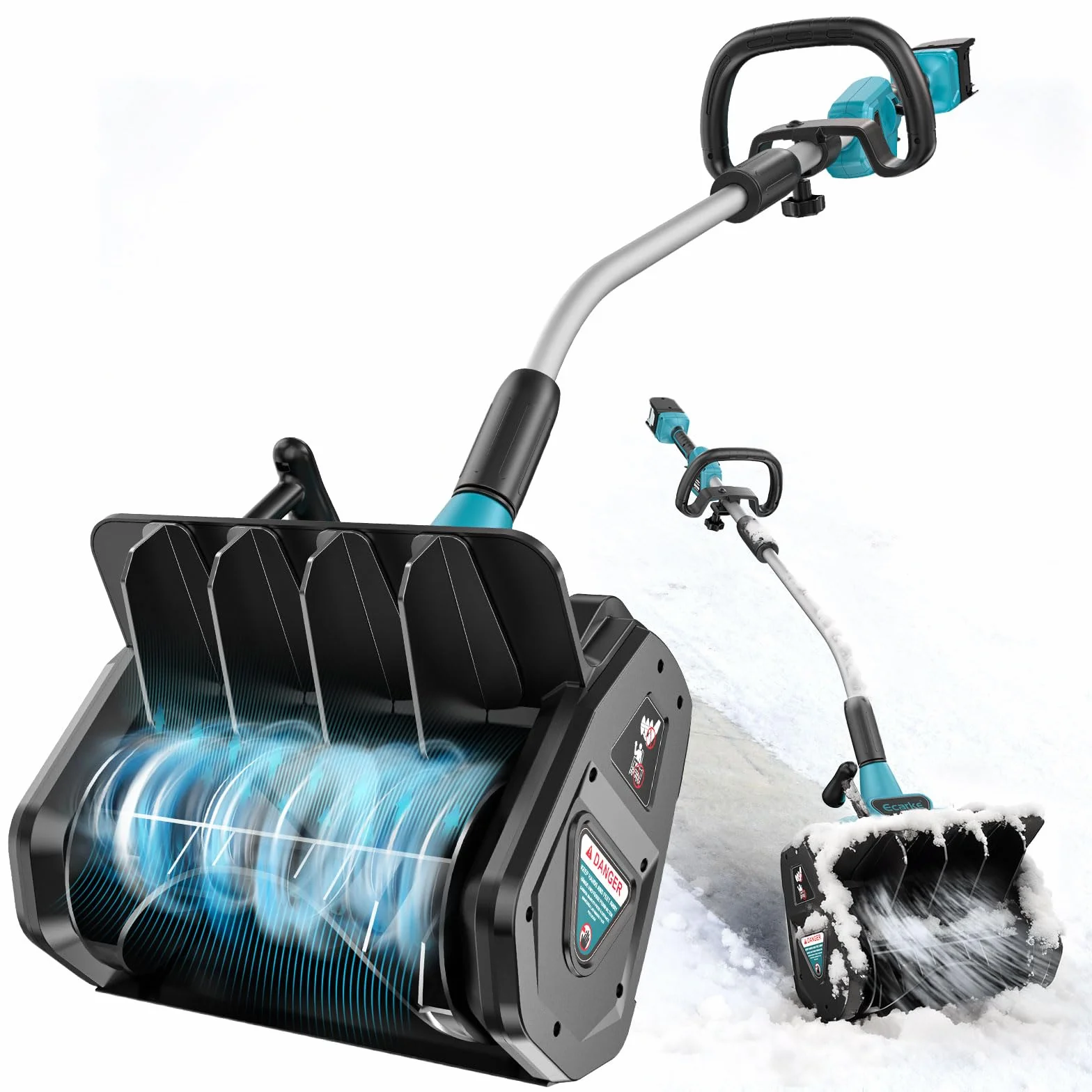 Ecarke Quitanieves con batería recargable compatible con batería Makita de 18 V, motor sin escobillas de 1000 W, altura de 20 cm, distancia de lanzamiento de 7 a 8 m, ancho de trabajo de 33,5 cm