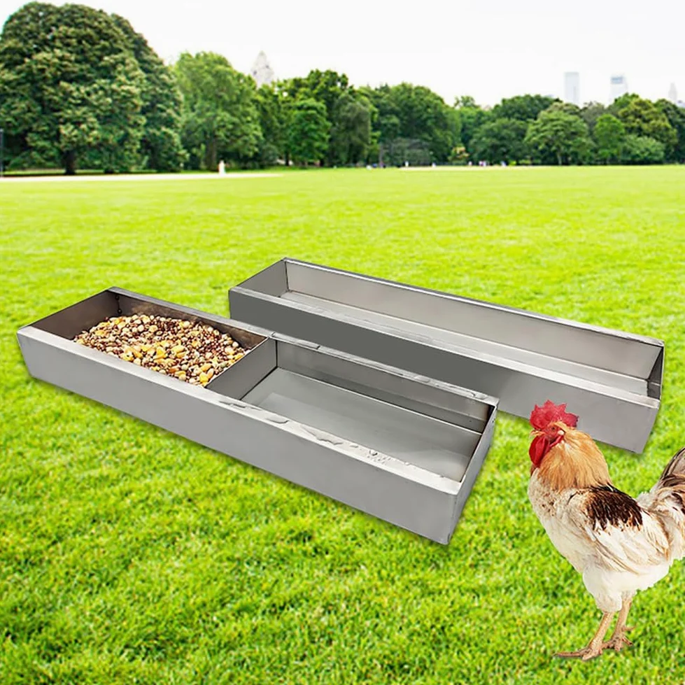 Comedero para Pollos Acero Inoxidable 20/40/50/60 Cm Rectangular Profundo Cajas Jaulas Pollos Comederos Colgantes Antiderrame Equipo De Alimentación Aves Corral,Plata,L60*H4.5*W11