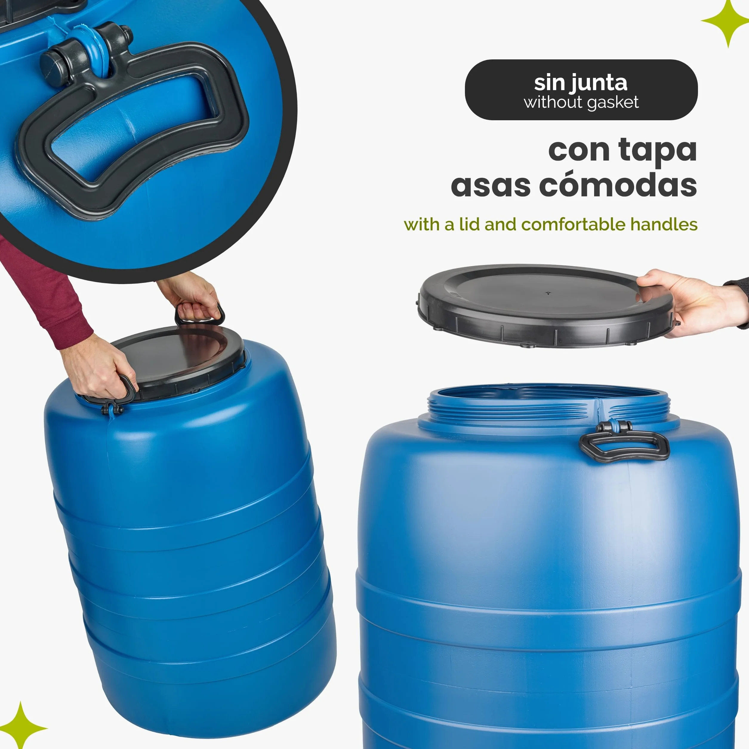 Garronda 120 L con Grifo Bidon Agua Barril de Plástico HDPE con Grifo como Contenedor y Deposito Agua y Alimentos para Almacenamiento, Fermentación y Recogida de Lluvia GD-0186 Azul