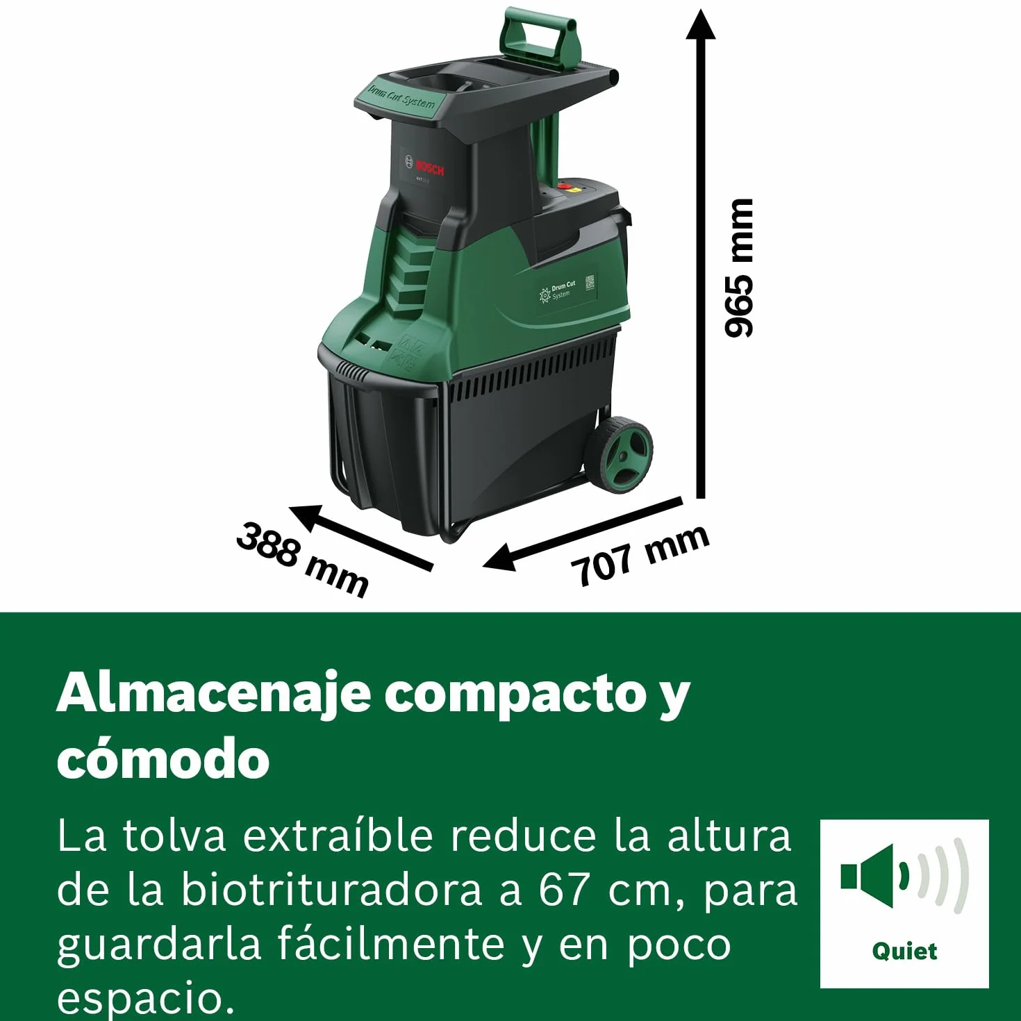 Bosch desmenuzadora silenciosa de jardín AXT 25 D (2500 W; apta para madera y zarzas duras; caja de recogida integrada de 53 L)