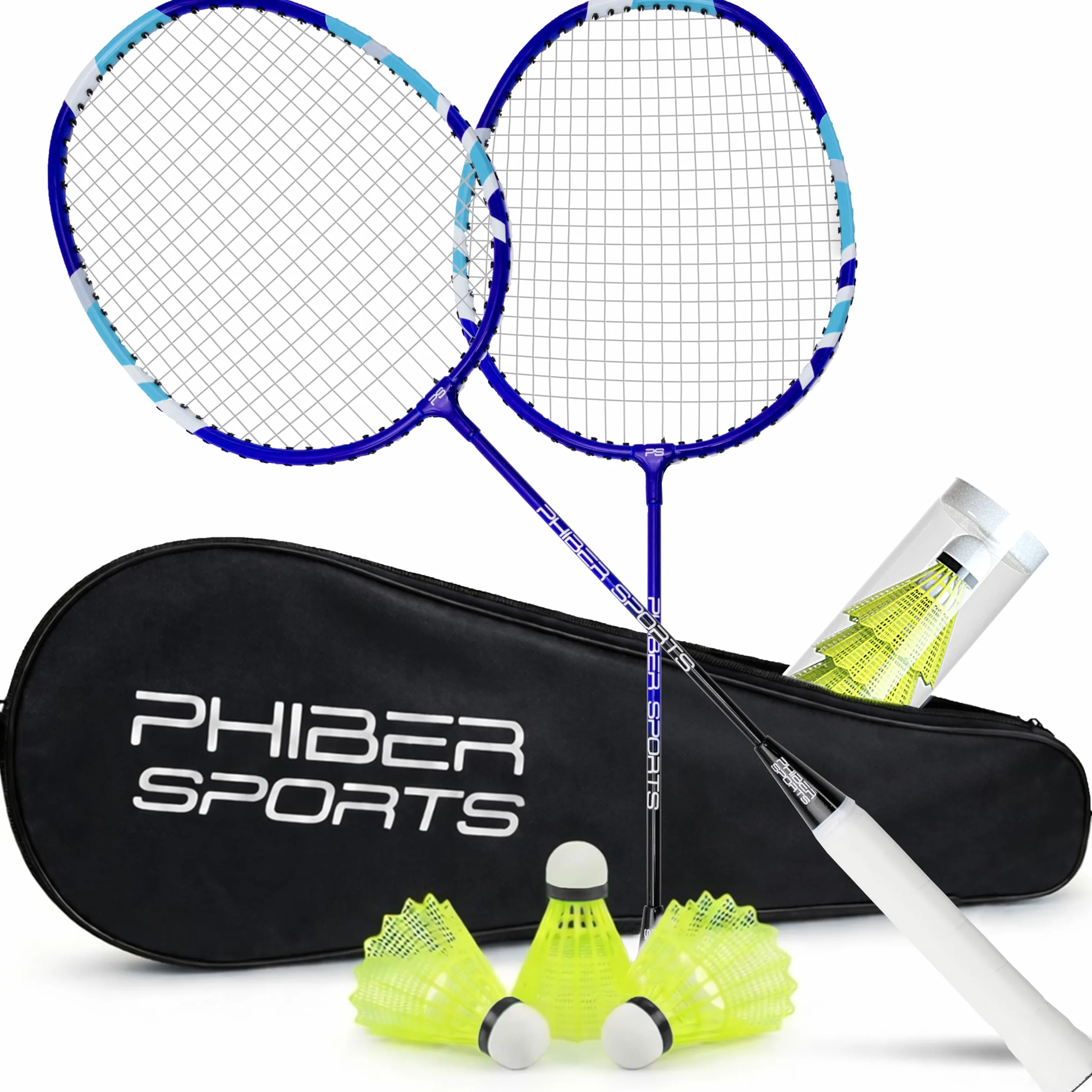 PHIBER-SPORTS Juego de raquetas de bádminton 2 raquetas 3 volantes bolsa para jardín parque