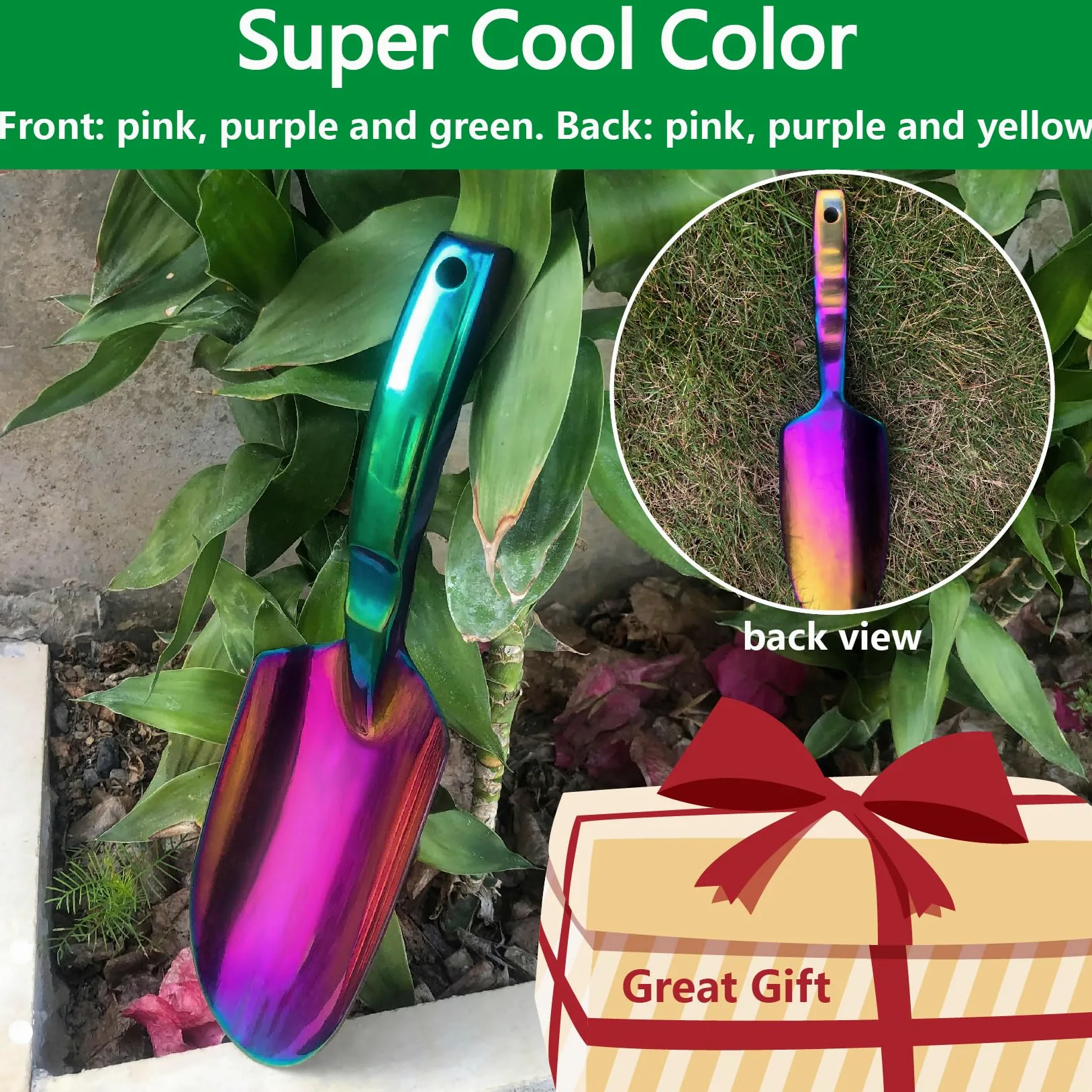Palas de jardín, paquete de 2 herramientas de jardinería, palas de jardín de alta resistencia, para excavar plantar y trasplantar, gran regalo para los amantes del jardín, coloridas