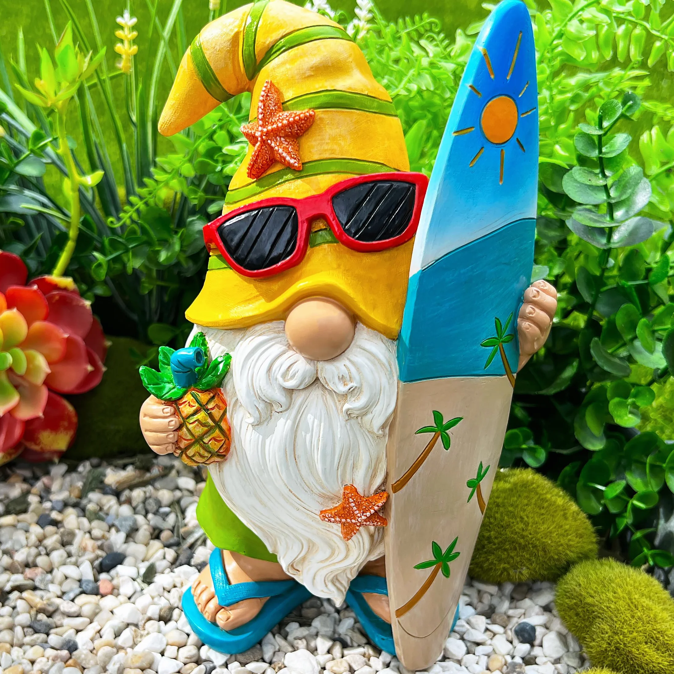 Mood Lab Gnomo de jardín – Figura de gnomo Surfista – 9.1 Pulgadas de Alto, Divertida Estatua de césped – para decoración al Aire Libre o casa