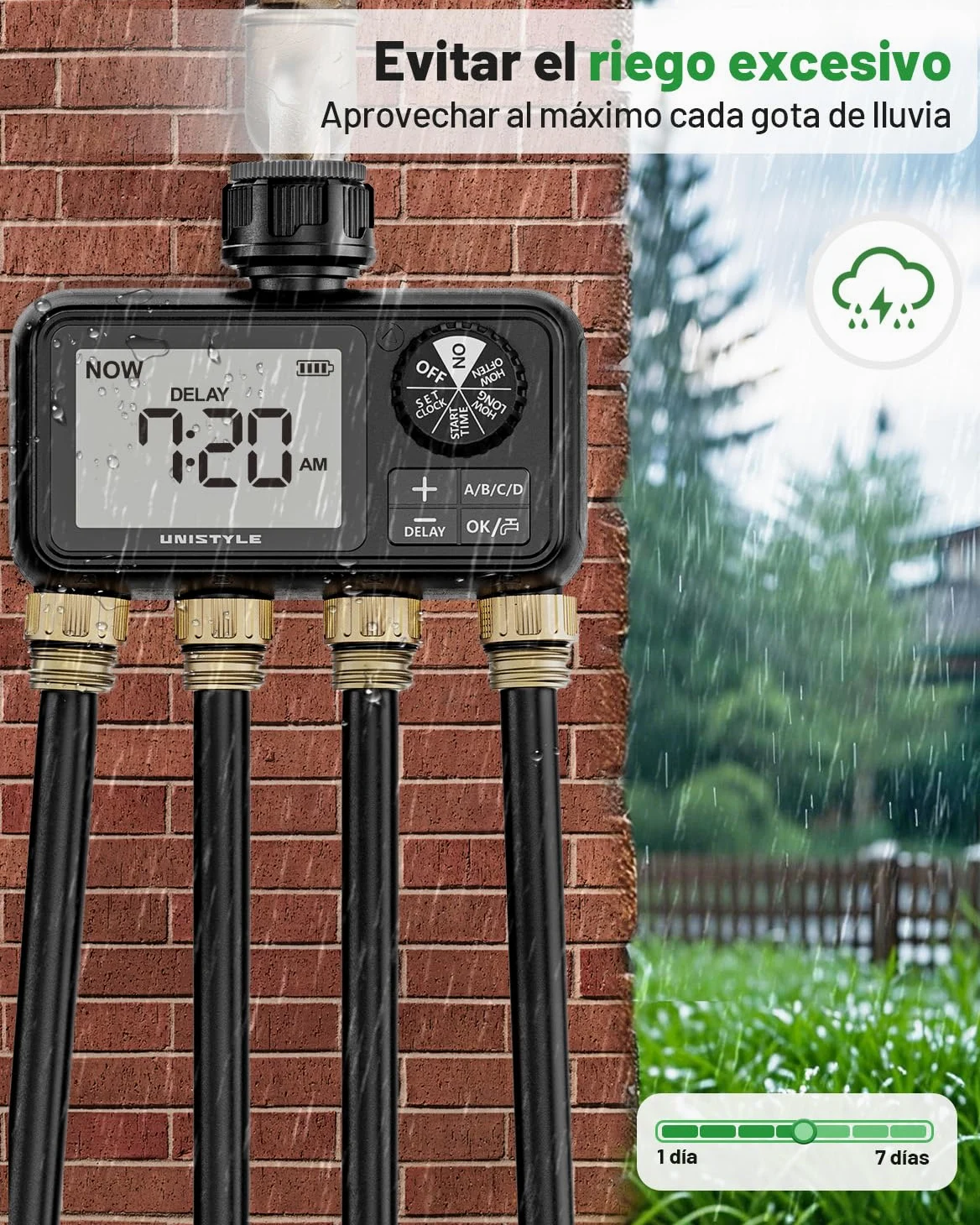 Unistyle Ordenador de riego de 4 salidas, reloj de riego automático, aspersor de césped, control de riego, sistema de riego para riego de jardín, temporizador de agua, riego de jardín