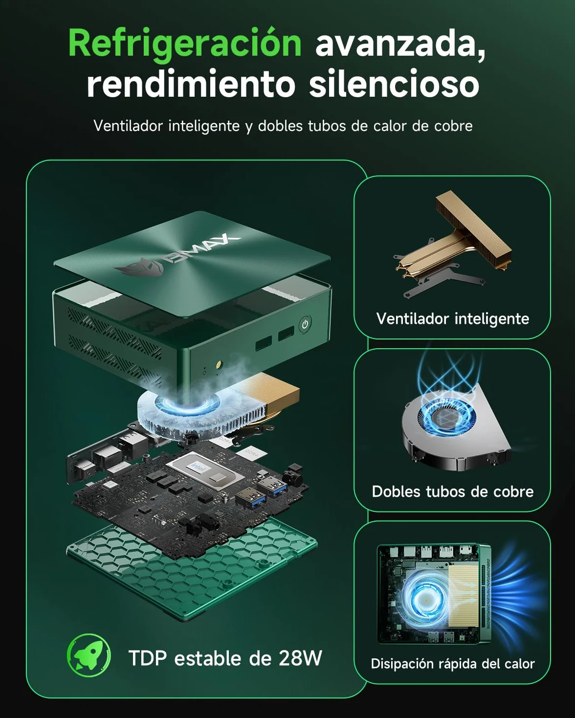 BMAX B6Turbo Mini PC Win 11 Pro Intel Core i5-8257U 16GB RAM DDR4 512GB SSD Doble 4K HDMI DP WiFi 6 BT 5.0 USB 3.2