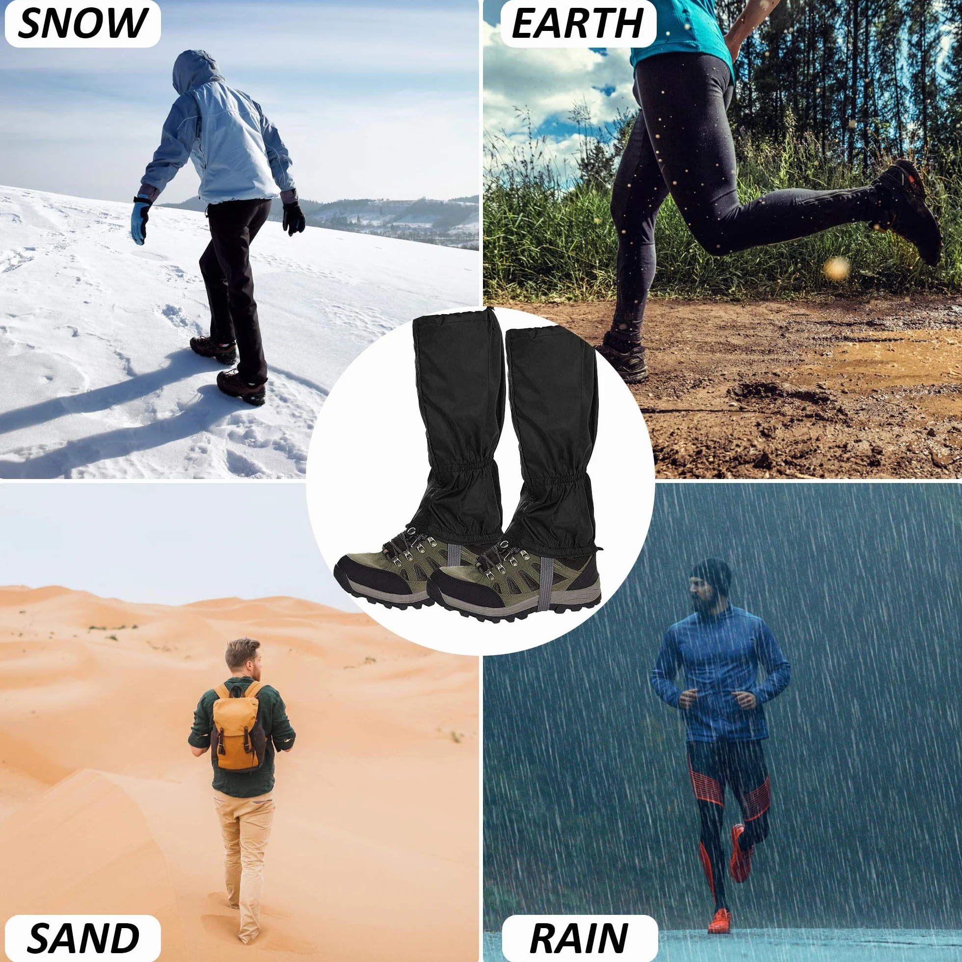 Polainas Impermeable Acampada Marcha Leggings Nieve Transpirable Protección Caza Montaña Esquí 1 Par Negro