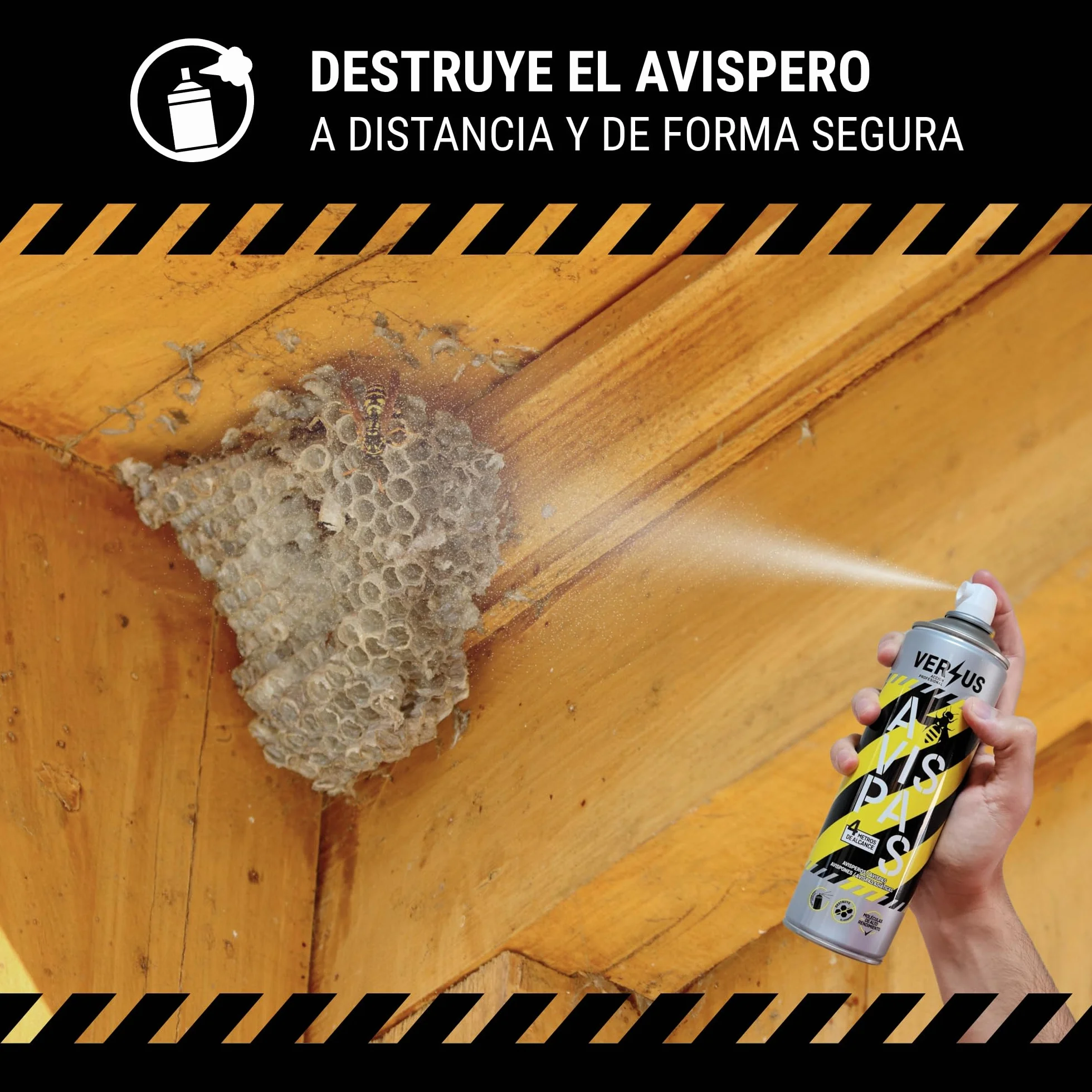 VERSUS AVISPAS - Insecticida Avispas, Avispones y Avisperos - Eficaz contra Avispa Asiática - Largo Alcance 4 Metros - Eficacia Inmediata y a Distancia - Destruye el Nido y Evita Nuevas Reproducciones