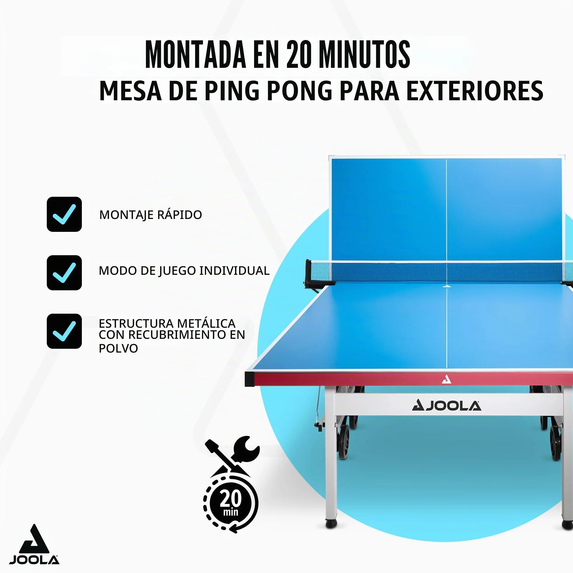JOOLA Mesa de Ping Pong Exteriores Resistente Intemperie Aluminio Plástico 6mm Plegable Incluye Red