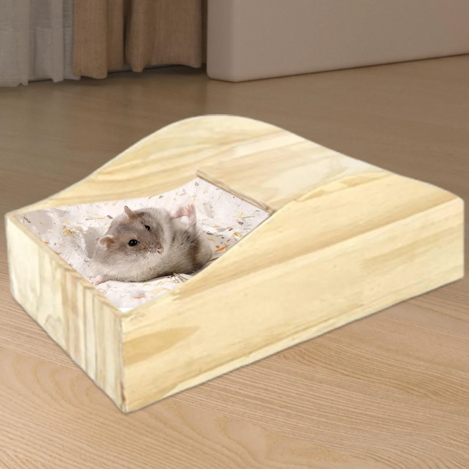 Caja de Arena para Baño de Hámster, Refugio para Ducha de Animales Pequeños, Baño para Mascotas Pequeñas, Contenedor de Arena para Baño, Madera para a, L