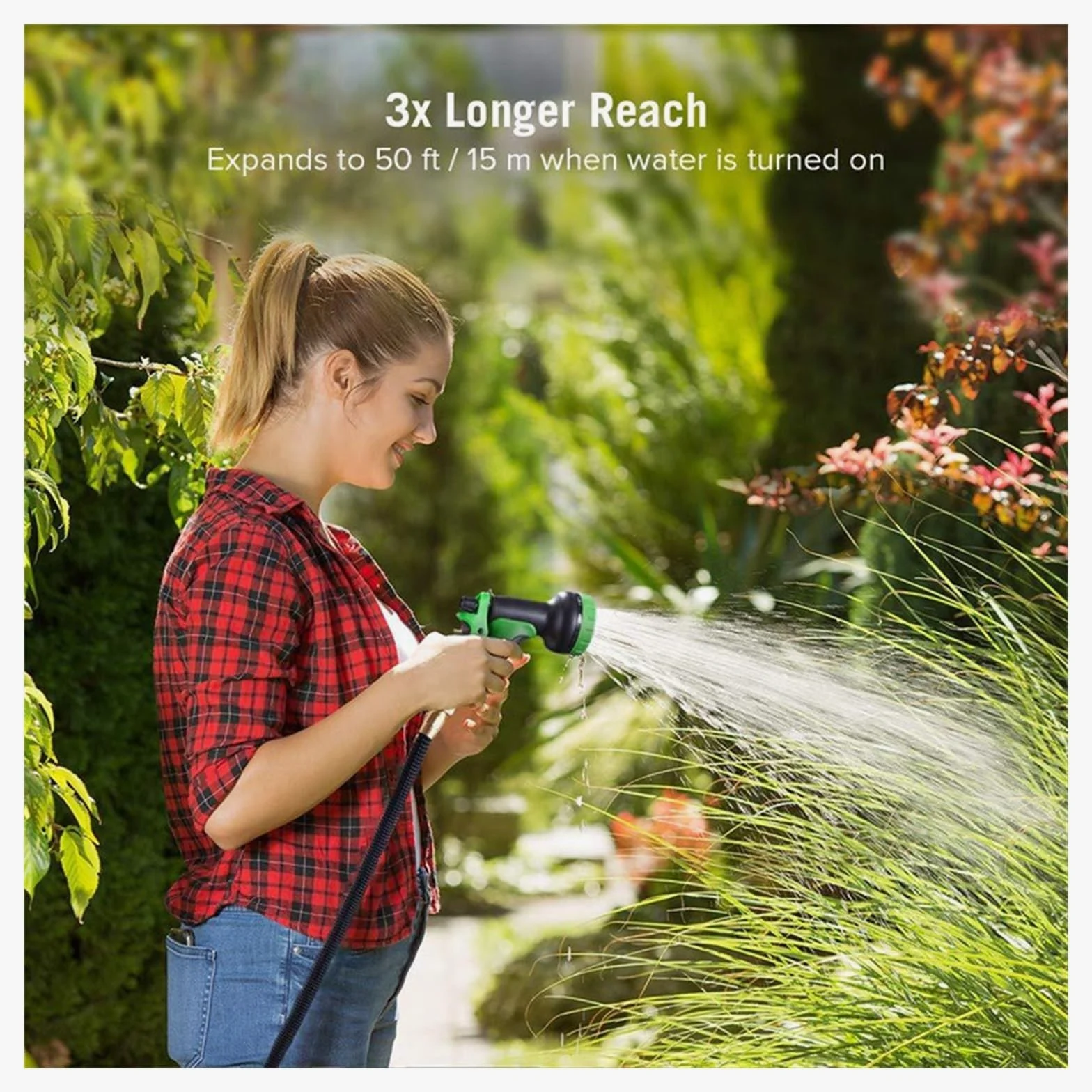 Pistola pulverizadora con manguera Boquilla, Manguera de riego jardín extensible, alta presión, sin dobleces, 3/4 pulg., varios tamaños(Hose Kit,1-50FT-15M)