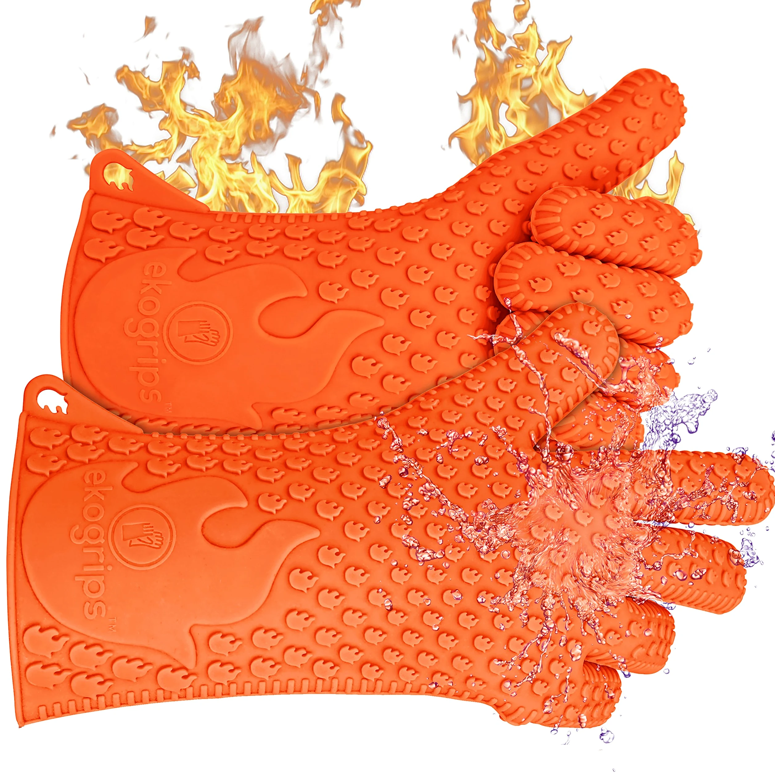 Jolly Green Products Guantes de Horno para barbacoas. Los Mejores Guantes asados ​​Resistentes al Calor Protección Completa para Dedos, Manos, muñecas. 3 Dimensiones XXL Eco-Naranja