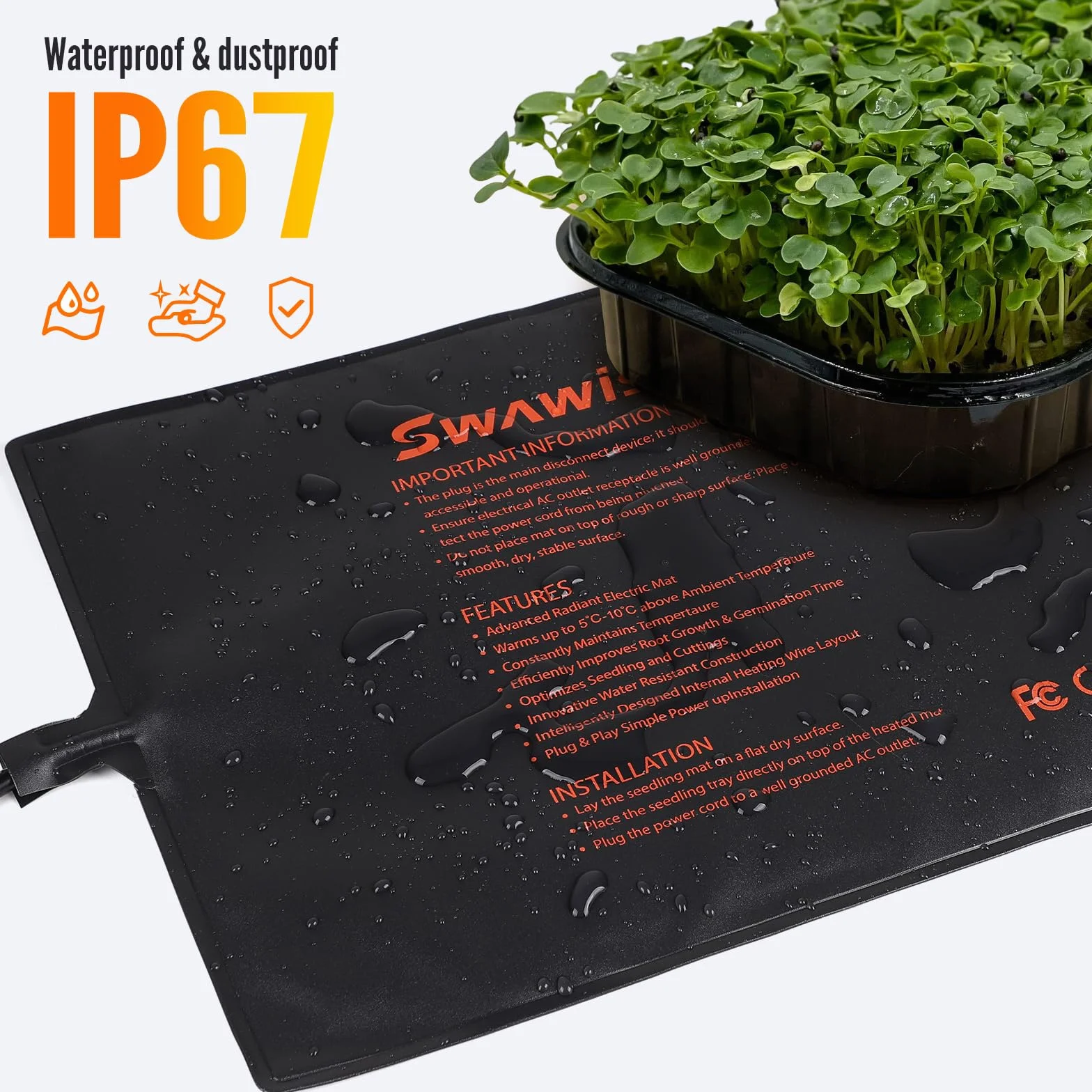 SWAWIS 130W 52.7X121.9cm Estera Calefactora para Plantas con Termostato, Rango de Control de Temperatura: 5-45 ℃, IP67, para Plántulas, Reptiles, Elaboración Casera de Cerveza(Integrado)