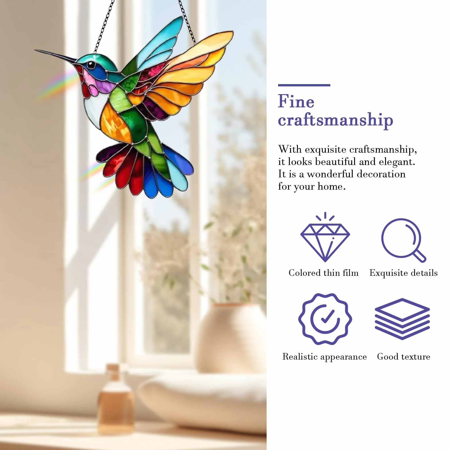 Atrapasol de Colibrí, Atrapasol Acrílico con Colibríes de Colores, Decoración Acrílica 2D para Ventana, Regalo para Amantes de Las Aves, para Ventanas, Patios, Paredes, Hogar y Jardín