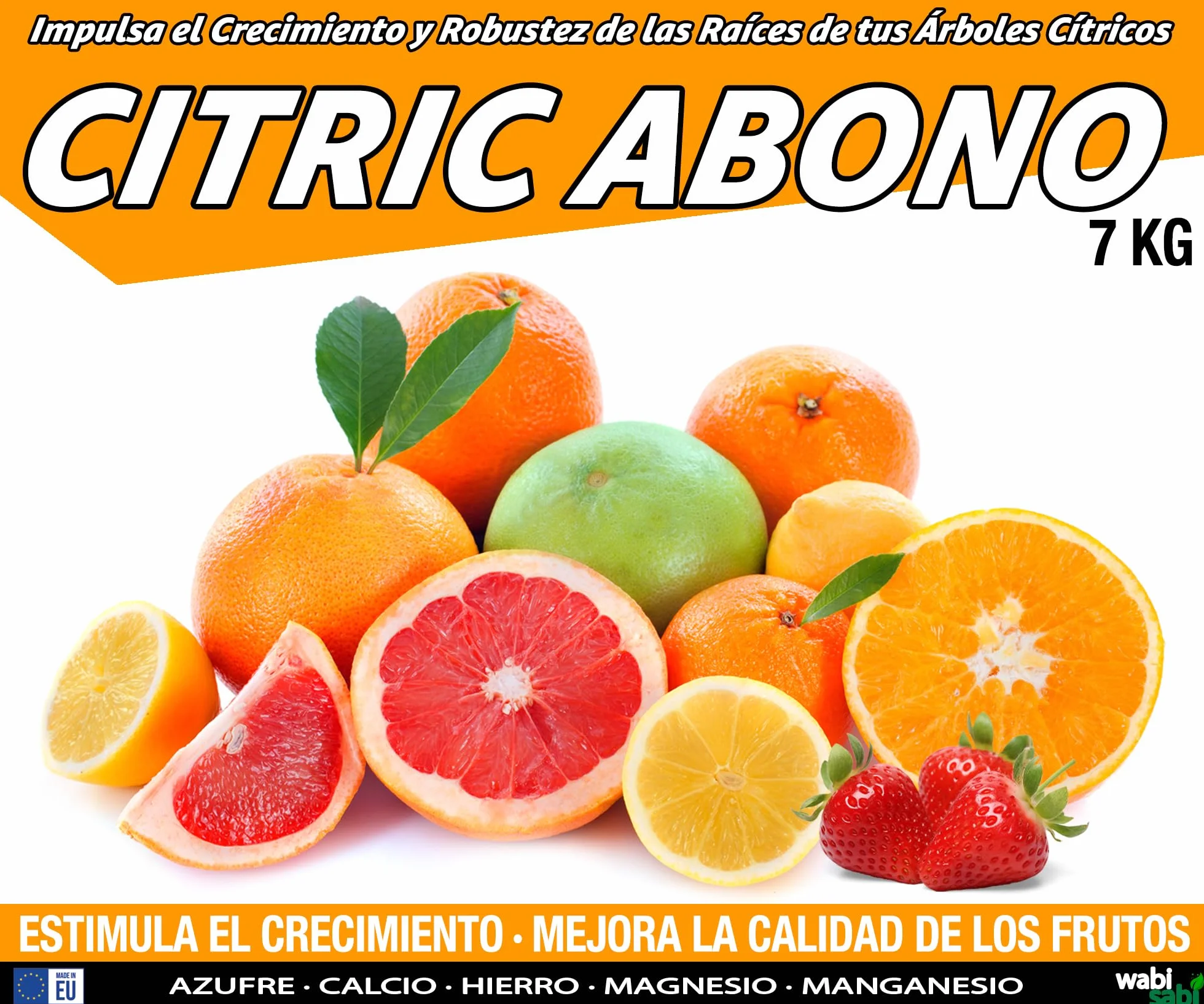 CITRIC ABONO Abono para Cítricos Premium NPK 20-5-10, Hierro, Calcio y Micronutrientes - Mejora Frutos, Fortalece Raíces y Evita Amarillamiento - Ecológico y Orgánico (7kg)