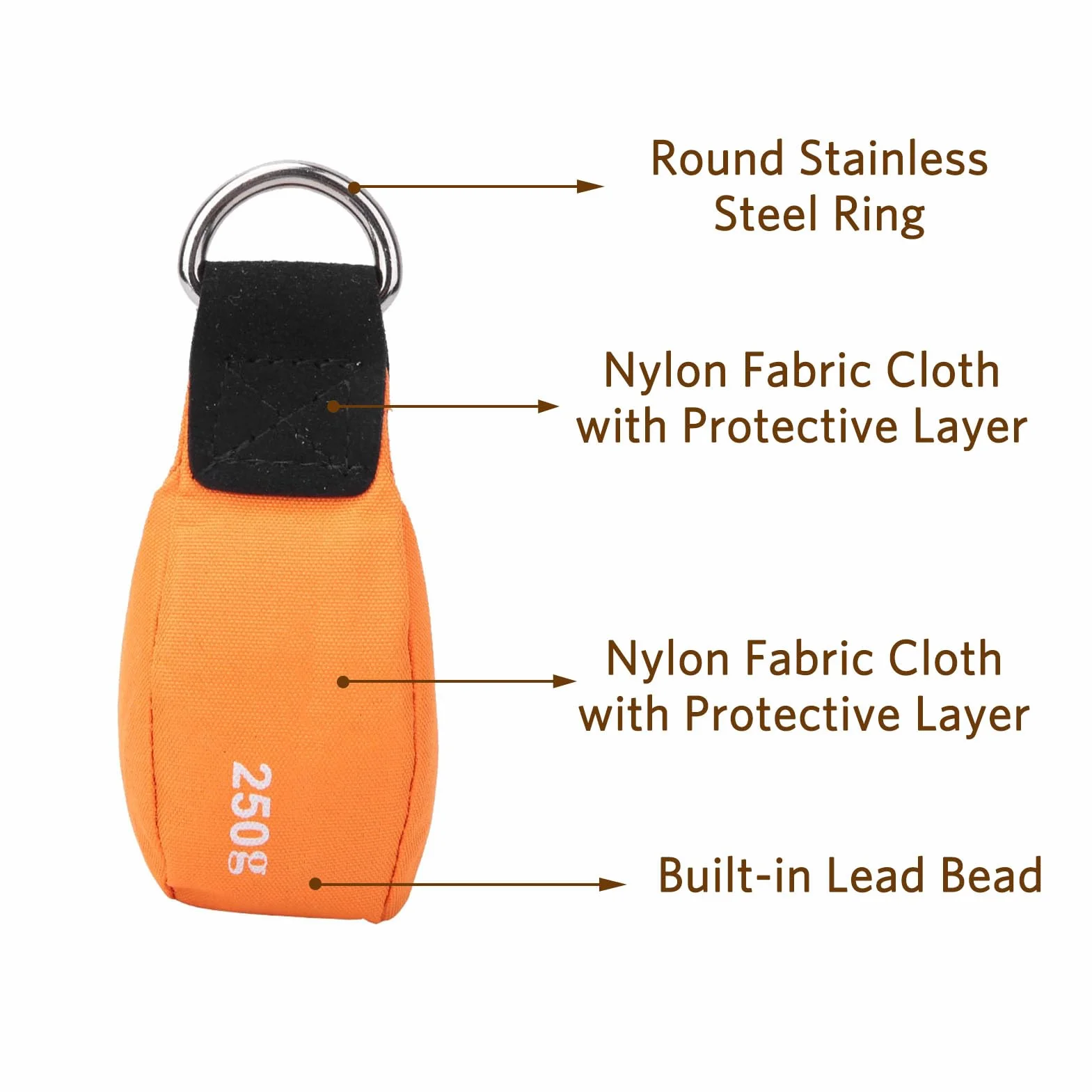 Bolsa de Pesas para Tiro Deportes, Lanzamiento de Cuerdas Arboristas con Anillo D, Naranja