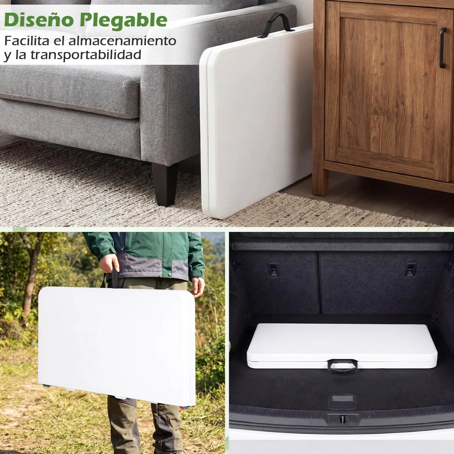 COSTWAY Mesa Plegable Picnic, 86 x 85,5 x 75 cm, Cuadrada | Mesa Camping Portátil de HDPE, Asa de Transporte, Fácil de Montaje, Interior Exterior Jardín Terraza Playa Cocina, Blanco