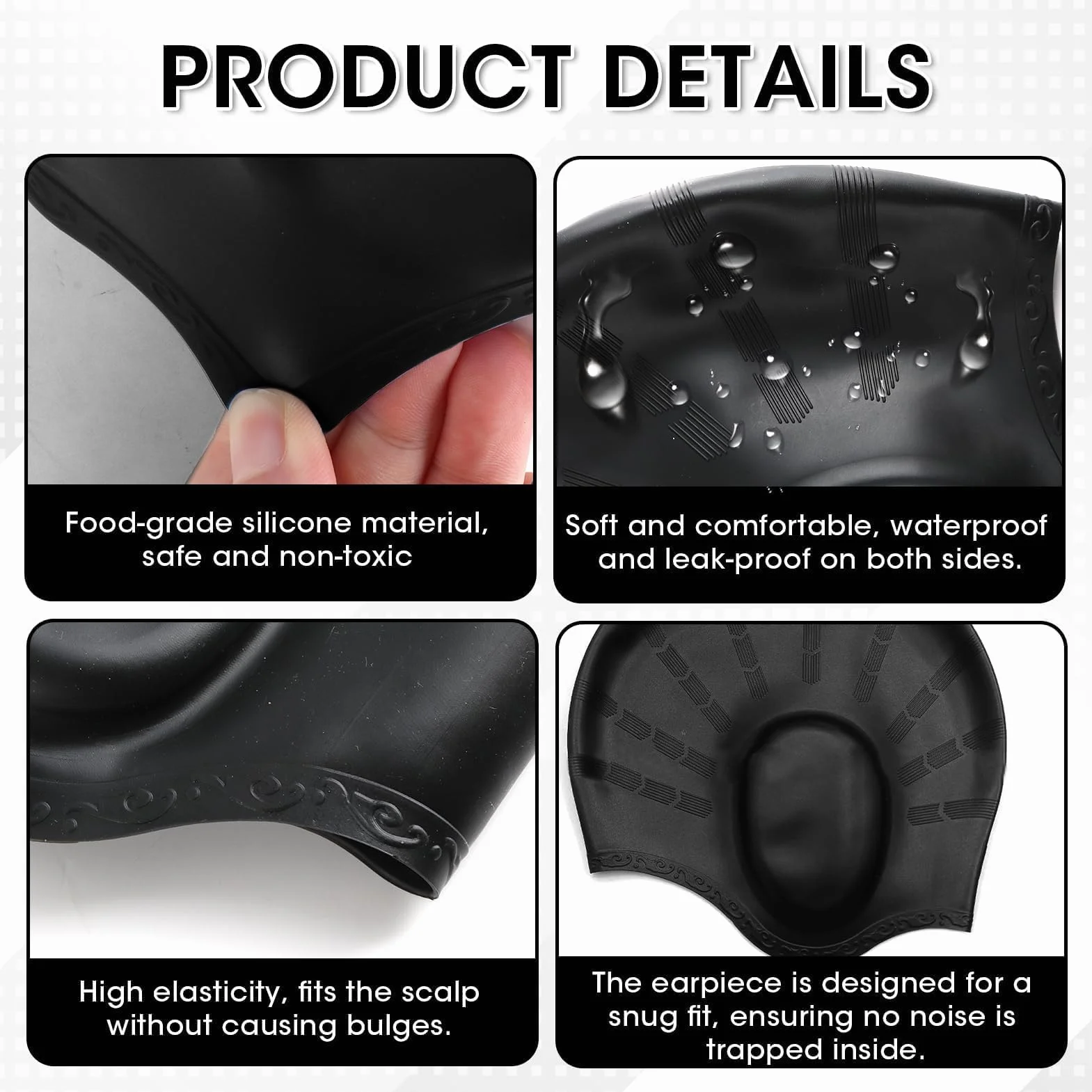Gorro de Natación Silicona Impermeable 3D para Mujeres y Hombres Cabello Corto/Largo Adultos