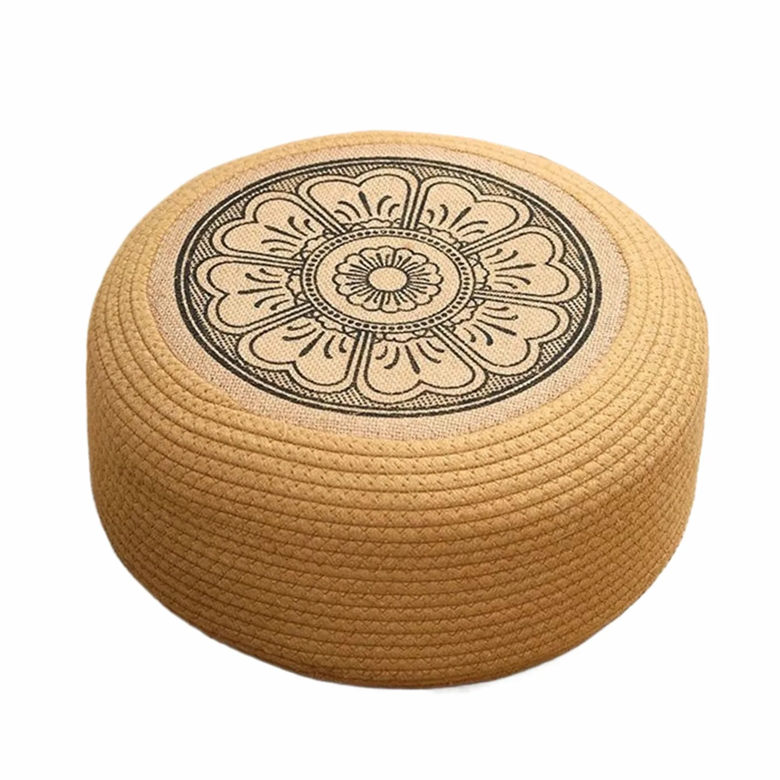 Puff de Ratán Tejido - Reposapiés para Terraza con Cojín Tatami