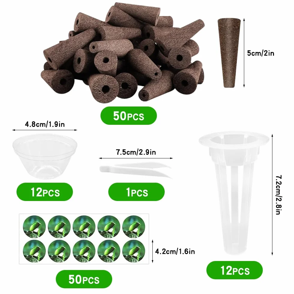 125 Piezas Kit Jardinería Hidropónica Interior, Esponjas para Cultivo Hidropónico, 50 Esponjas de Crecimiento, 12 Cestas de Semillas, 12 Tapas, 50 Etiquetas, para Sistema de Cultivo Hidropónico