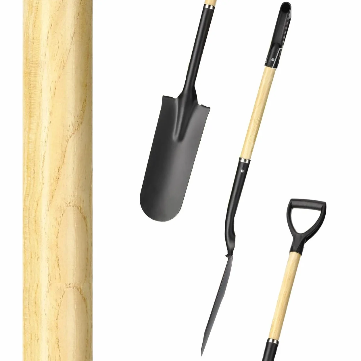 KADAX Pala de Drenaje Con Mango en D de Madera - Acero Puntiaguda para Cavar Hoyos, Plantación de Árboles y Arbustos (120 cm)