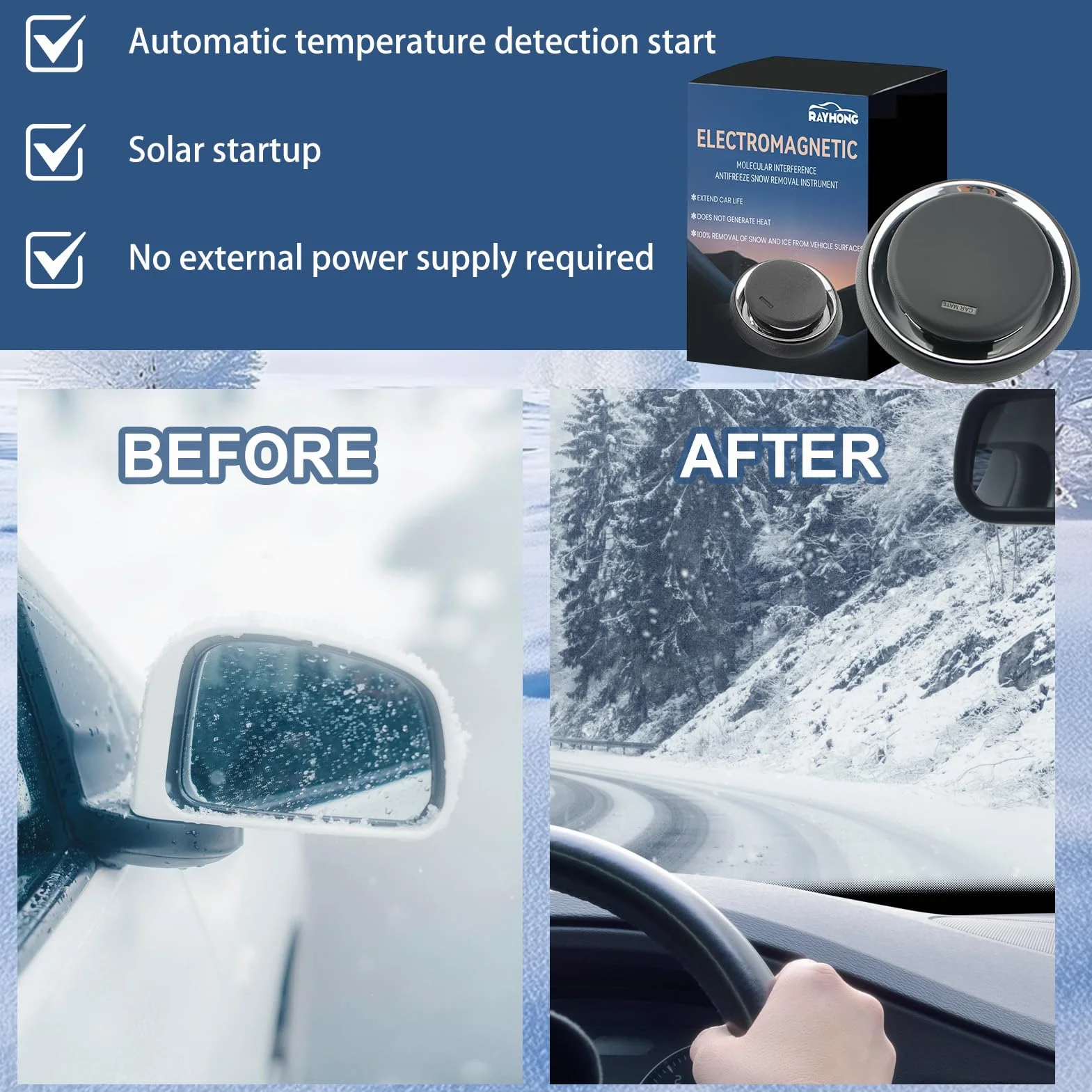 3 piezas Descongelador electromagnético para derretir hielo, quitanieves electromagnético para coche, desempañador electromagnético para coche, desempañador electromagnético para quitar nieve