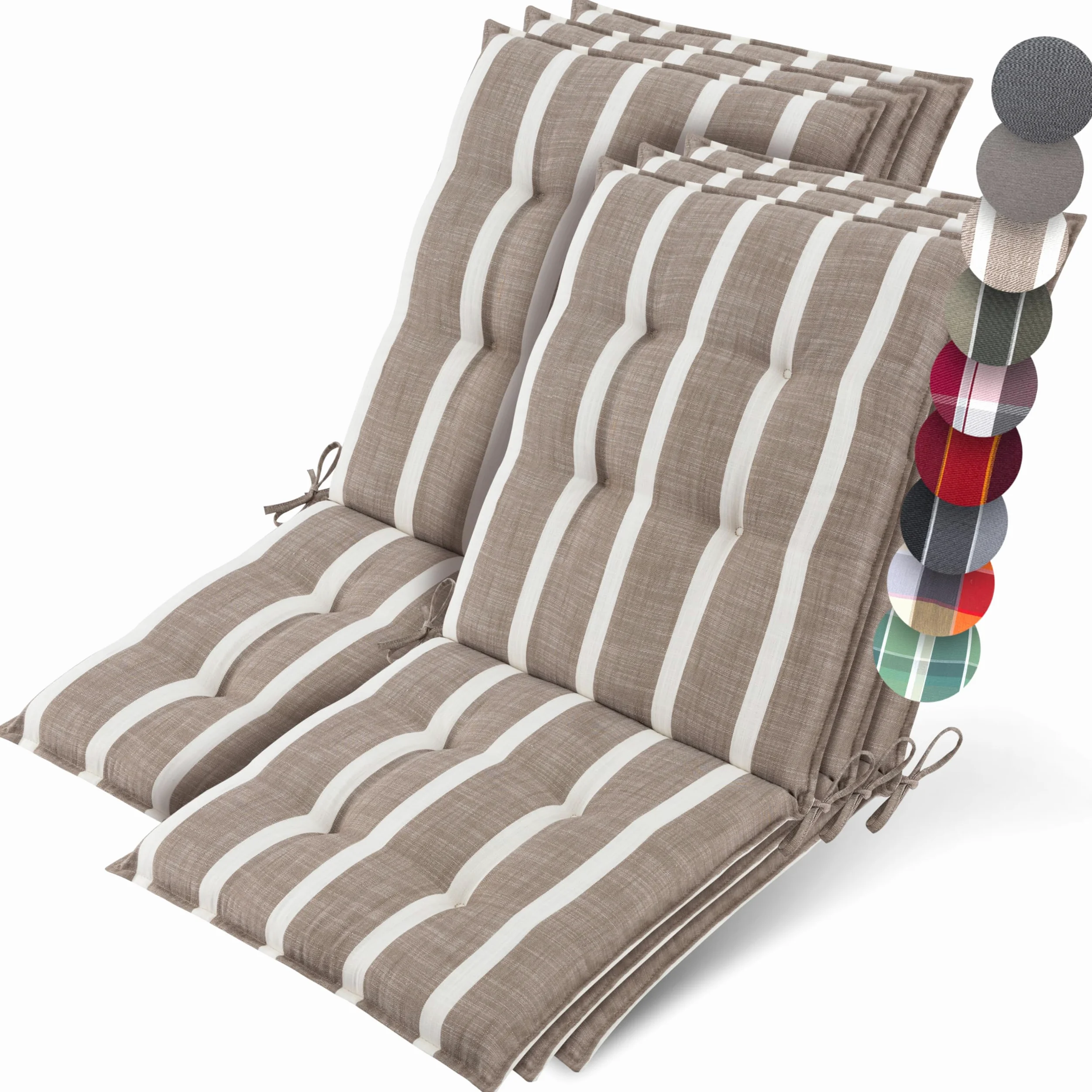 Beautissu Set 6 Premium Cojin Silla Jardín con Respaldo Bajo 100x50cm Sun-NL – Resistencia UV 8cm Grosor Acolchado Cojín Exterior con Respaldo Antideslizante – Rayas Beige Blanco