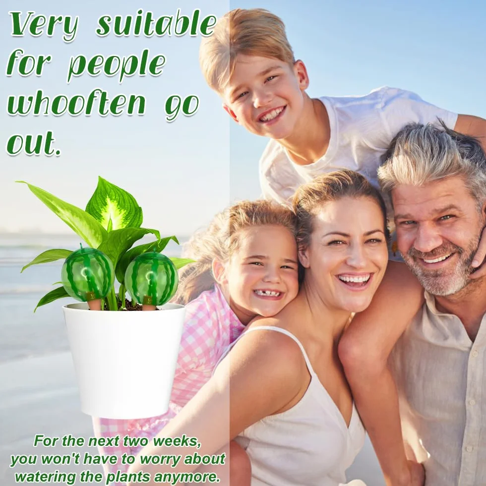 4 Pieza Riego automatico macetas, Regar Plantas Vacaciones, Diseño con Forma de sandíao, Bola de riego para Plantas Apta para Varias macetas (1Pieza x 500 ml)