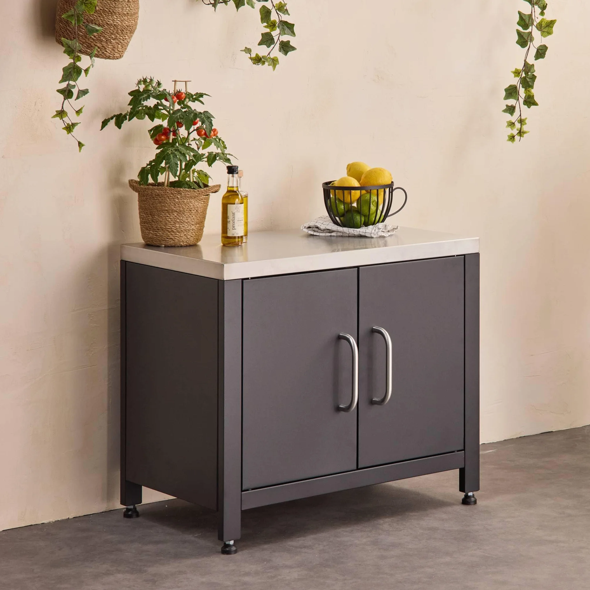 sweeek - Cocina exterior de acero, 80cm, Grimaud, Negro, 52.5x80x69 cm