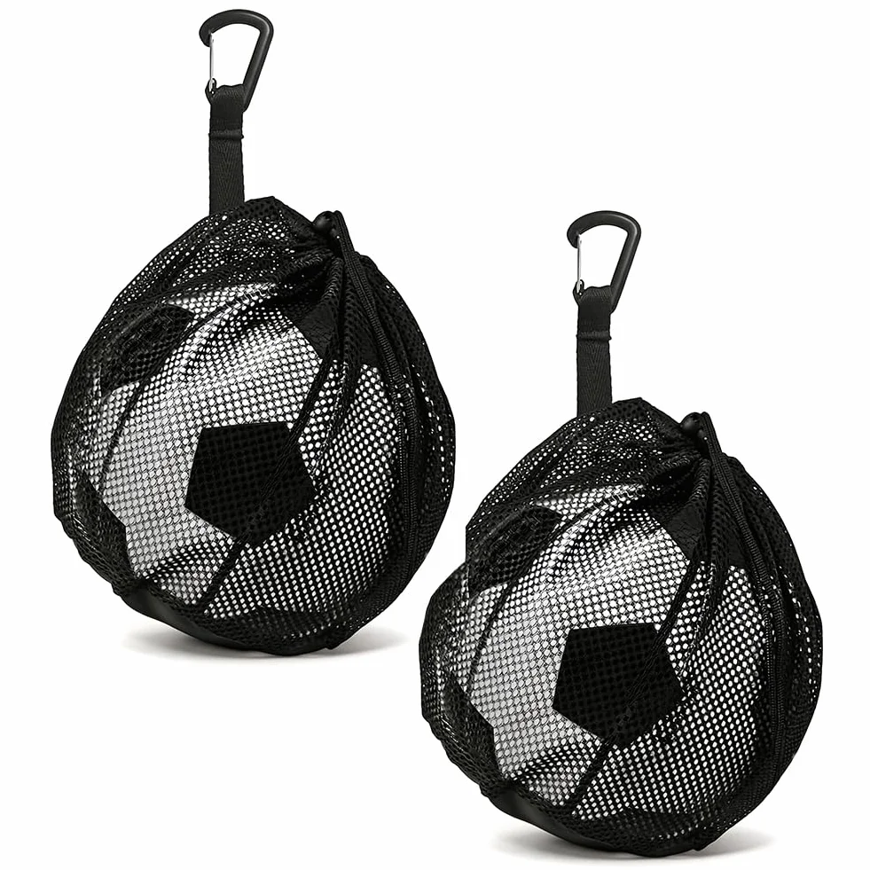 Bolsa de Malla para Pelotas Saco de Pelota con Cordón y Gancho para Baloncesto Fútbol Voleibol Negro