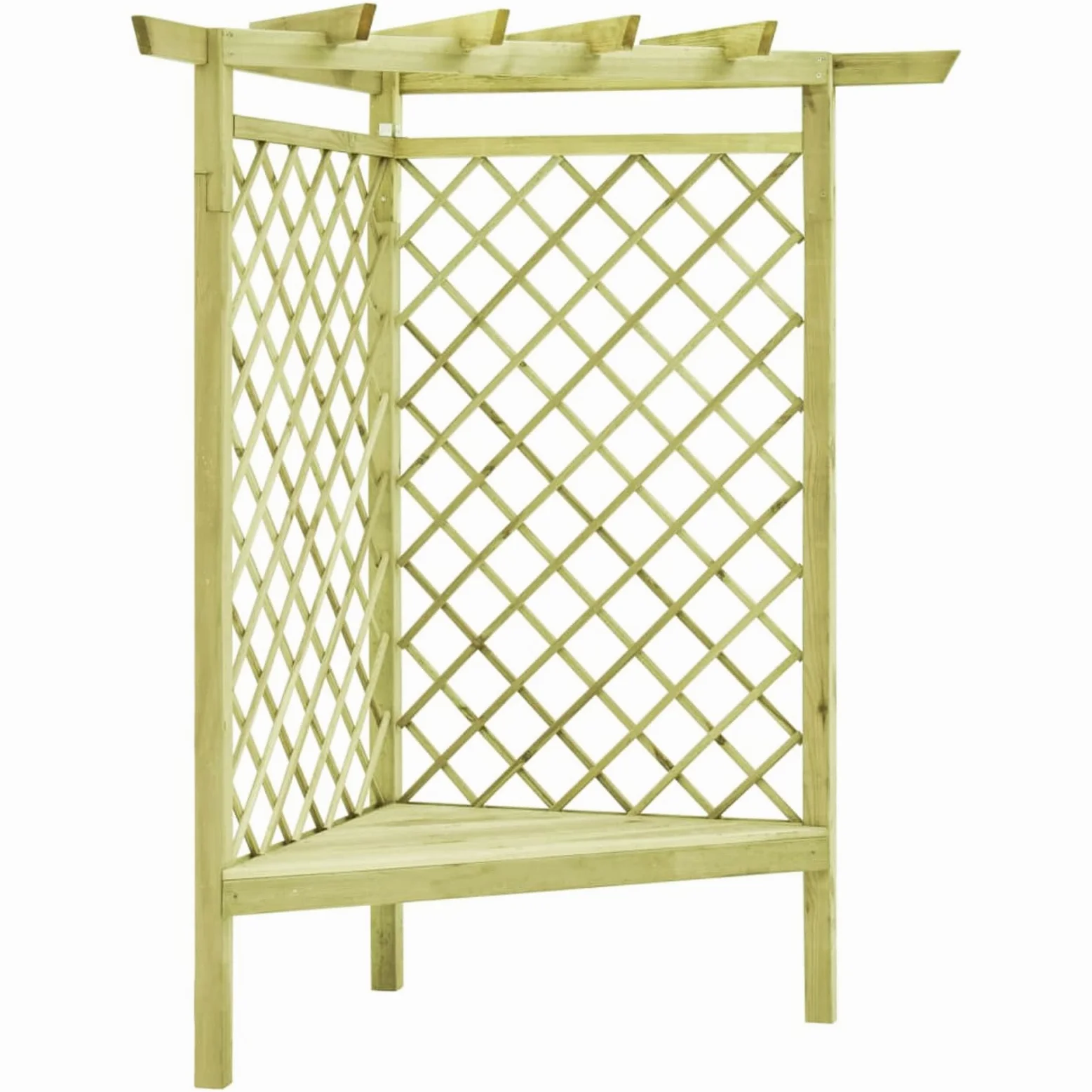 Pérgola Esquina y Asiento Madera Pino Impregnada 130x130x197 cm Arco Decorativo para Plantas Trepadoras