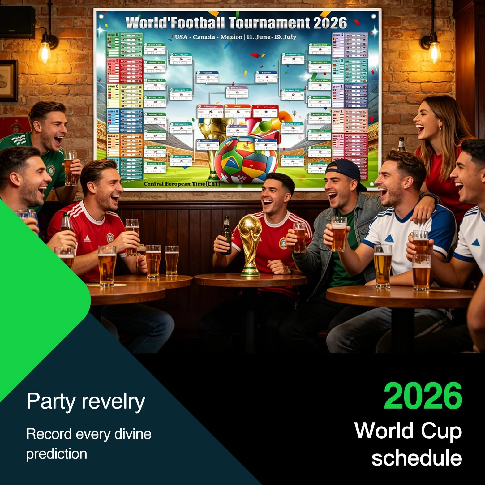 World Cup Football Wall Chart 2026, Calendario Copa del Mundo 150x100cm