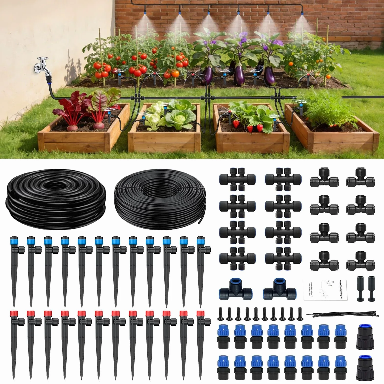 Kit de sistema de riego por goteo de 236 pies, nuevo sistema de nebulización de riego automático de jardín de conexión rápida para invernadero, patio, césped, planta con manguera de 5/16 pulgadas