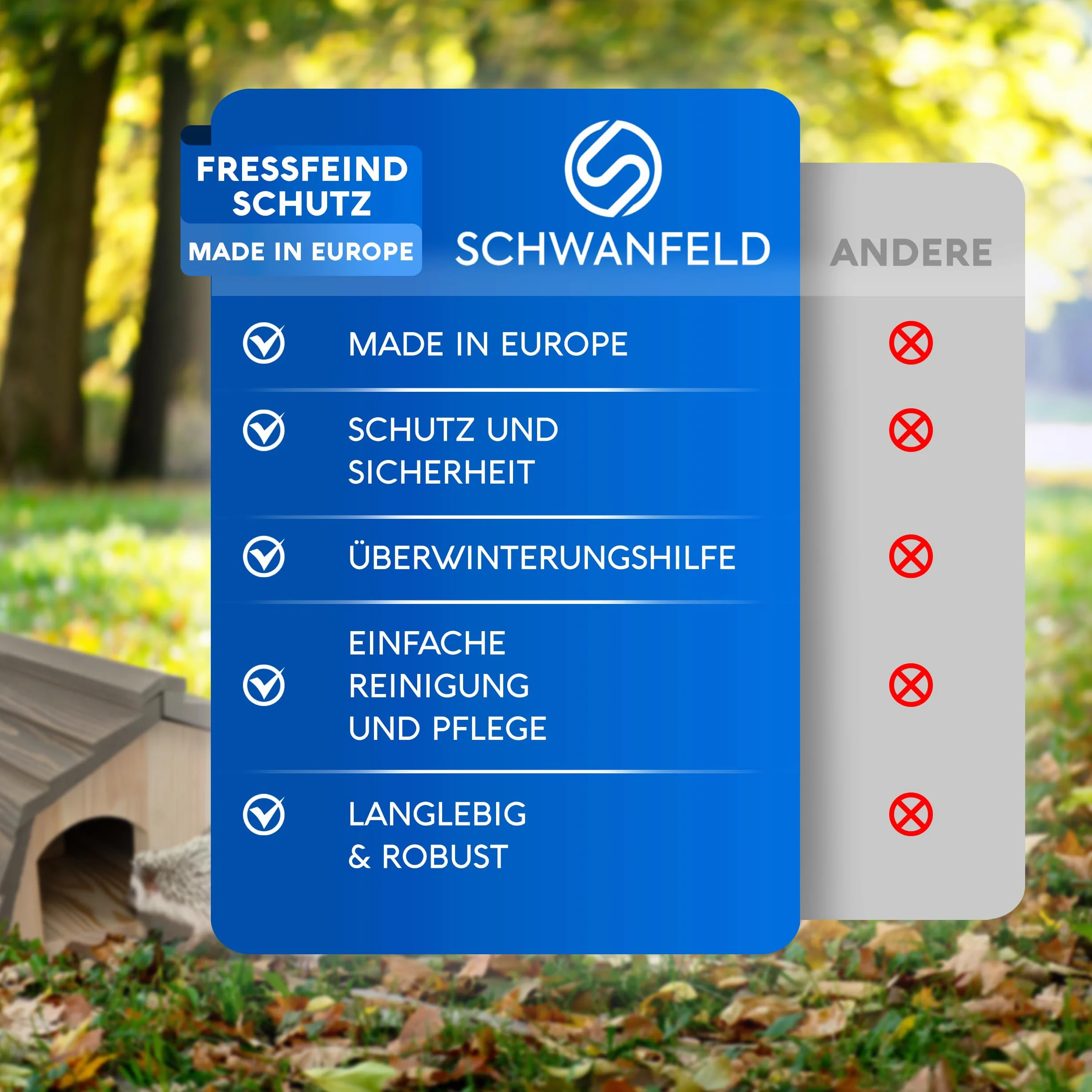 SCHWANFELD® Casa para erizos de invierno con suelo [protege contra los enemigos] – Incluye entrada de laberinto – Comedero premium para erizos con entrada de laberinto, casa de erizo de alta calidad –